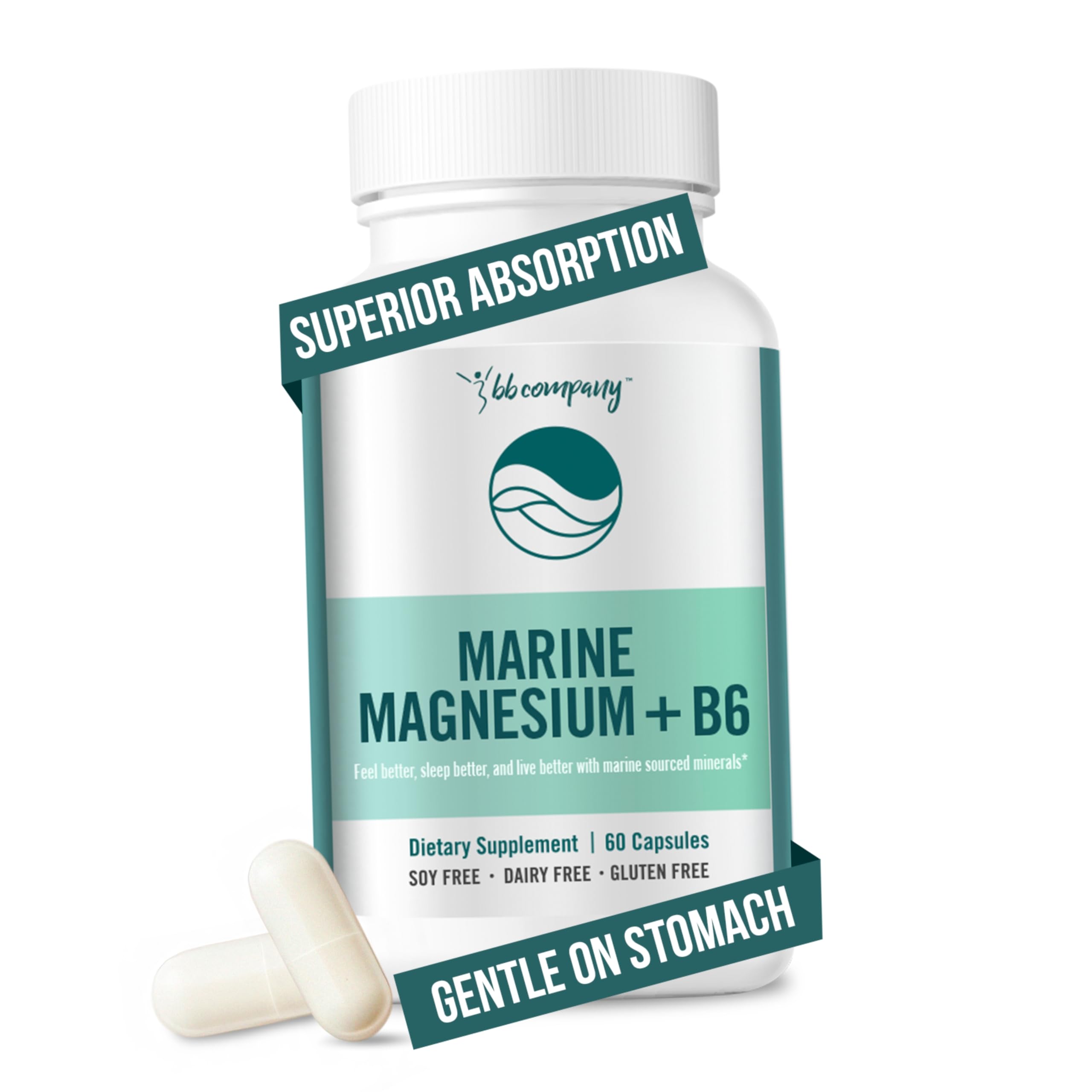 Ocean Magnesium 200mg Aquamin | More Soluble Than Magnesium Glycinate | Whole Food Mag B6 Supplement for Women | Gentle on Stomach & Vegan | Sleep Support, Calms Nerves & Leg Cramps | 60 Ct BB Company buy supplements canada