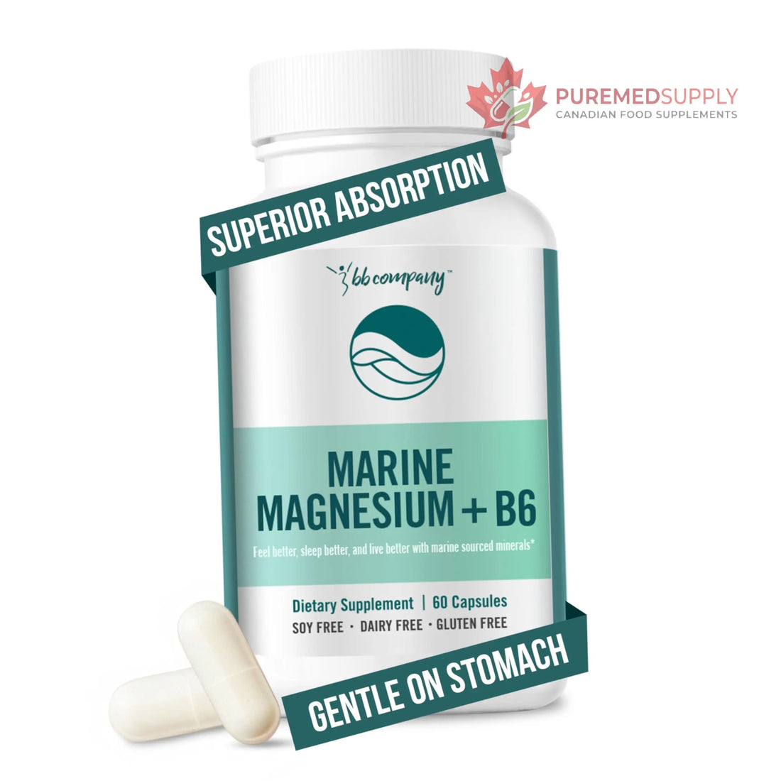 Ocean Magnesium 200mg Aquamin | More Soluble Than Magnesium Glycinate | Whole Food Mag B6 Supplement for Women | Gentle on Stomach & Vegan | Sleep Support, Calms Nerves & Leg Cramps | 60 Ct BB Company buy supplements canada