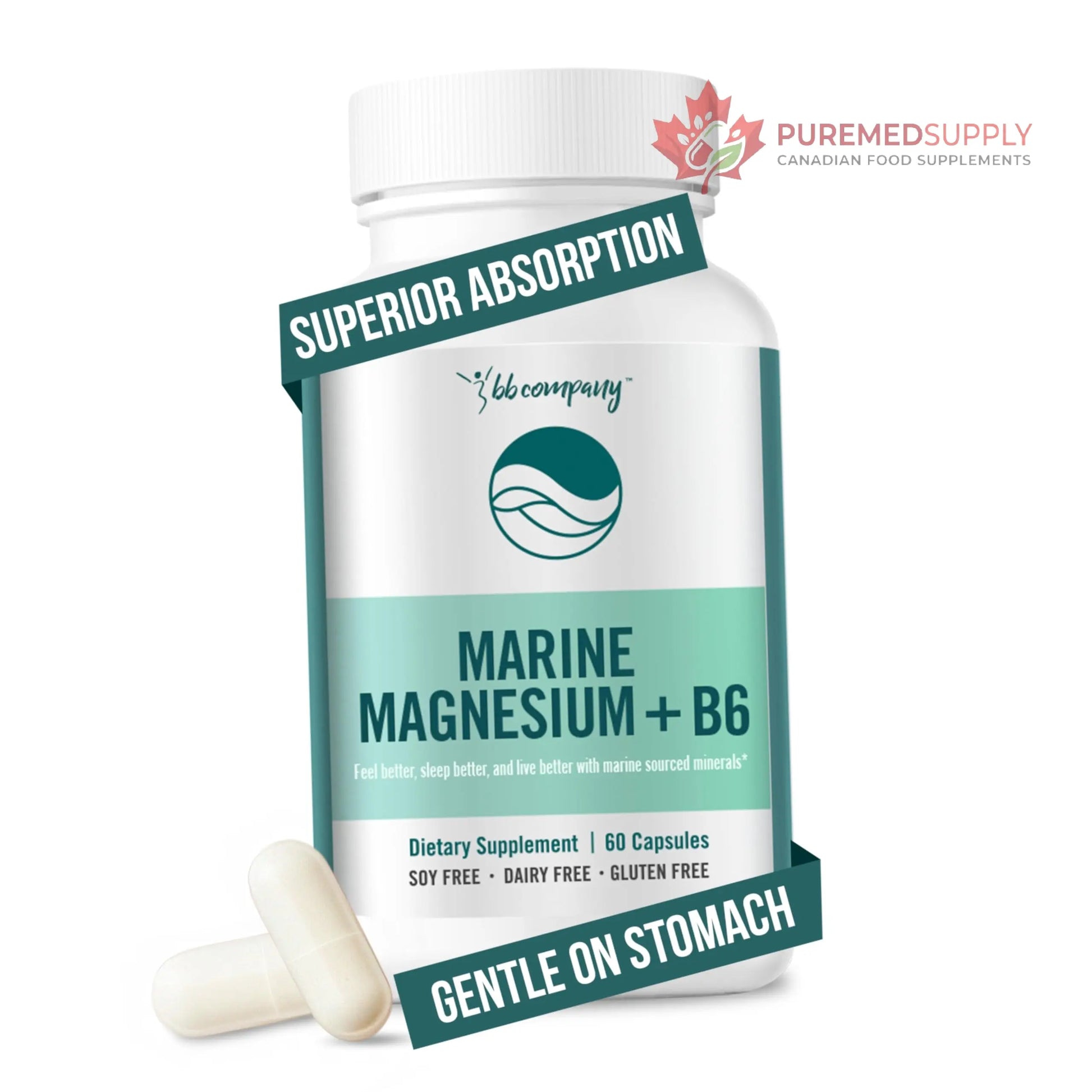 Ocean Magnesium 200mg Aquamin | More Soluble Than Magnesium Glycinate | Whole Food Mag B6 Supplement for Women | Gentle on Stomach & Vegan | Sleep Support, Calms Nerves & Leg Cramps | 60 Ct BB Company buy supplements canada