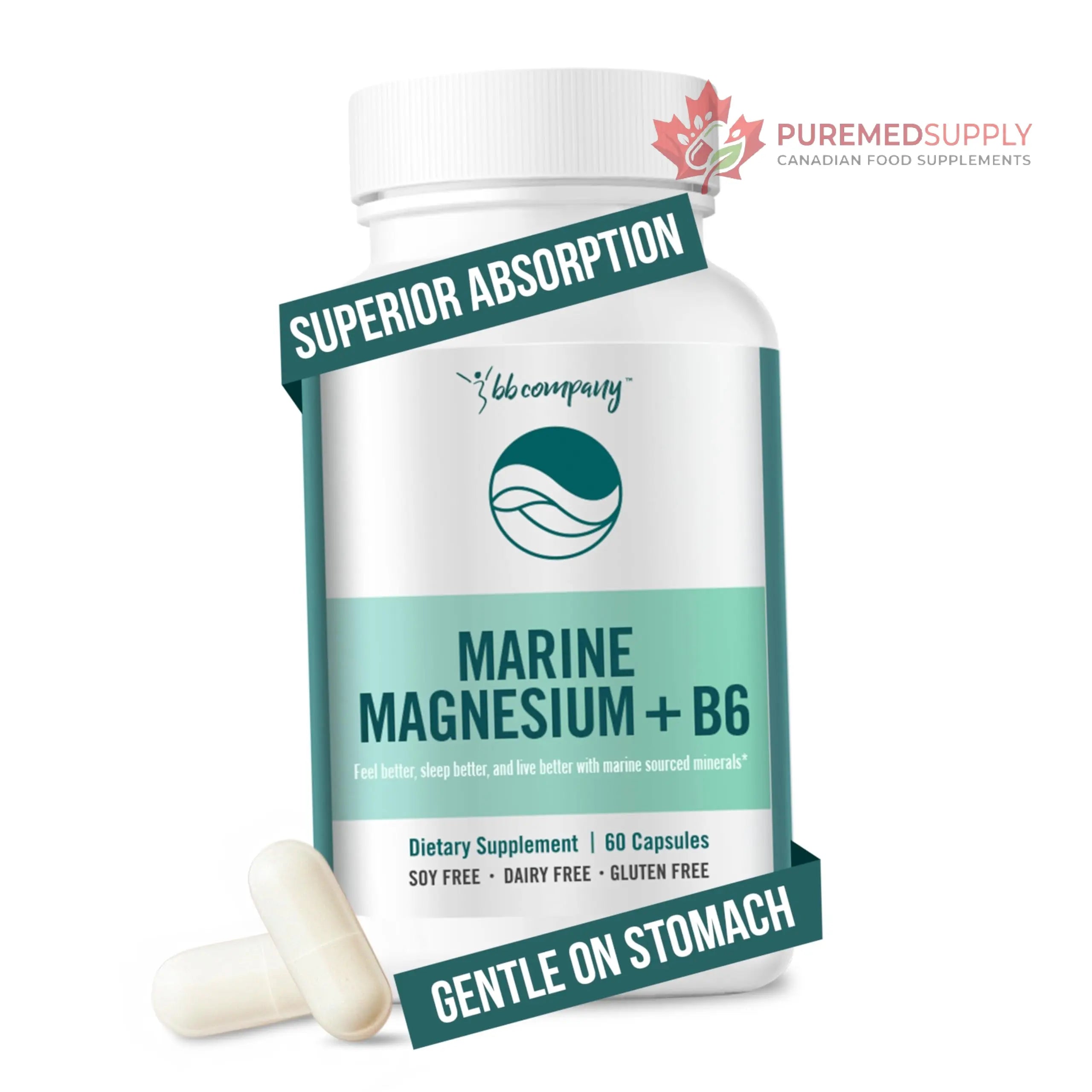 Ocean Magnesium 200mg Aquamin | More Soluble Than Magnesium Glycinate | Whole Food Mag B6 Supplement for Women | Gentle on Stomach & Vegan | Sleep Support, Calms Nerves & Leg Cramps | 60 Ct BB Company buy supplements canada