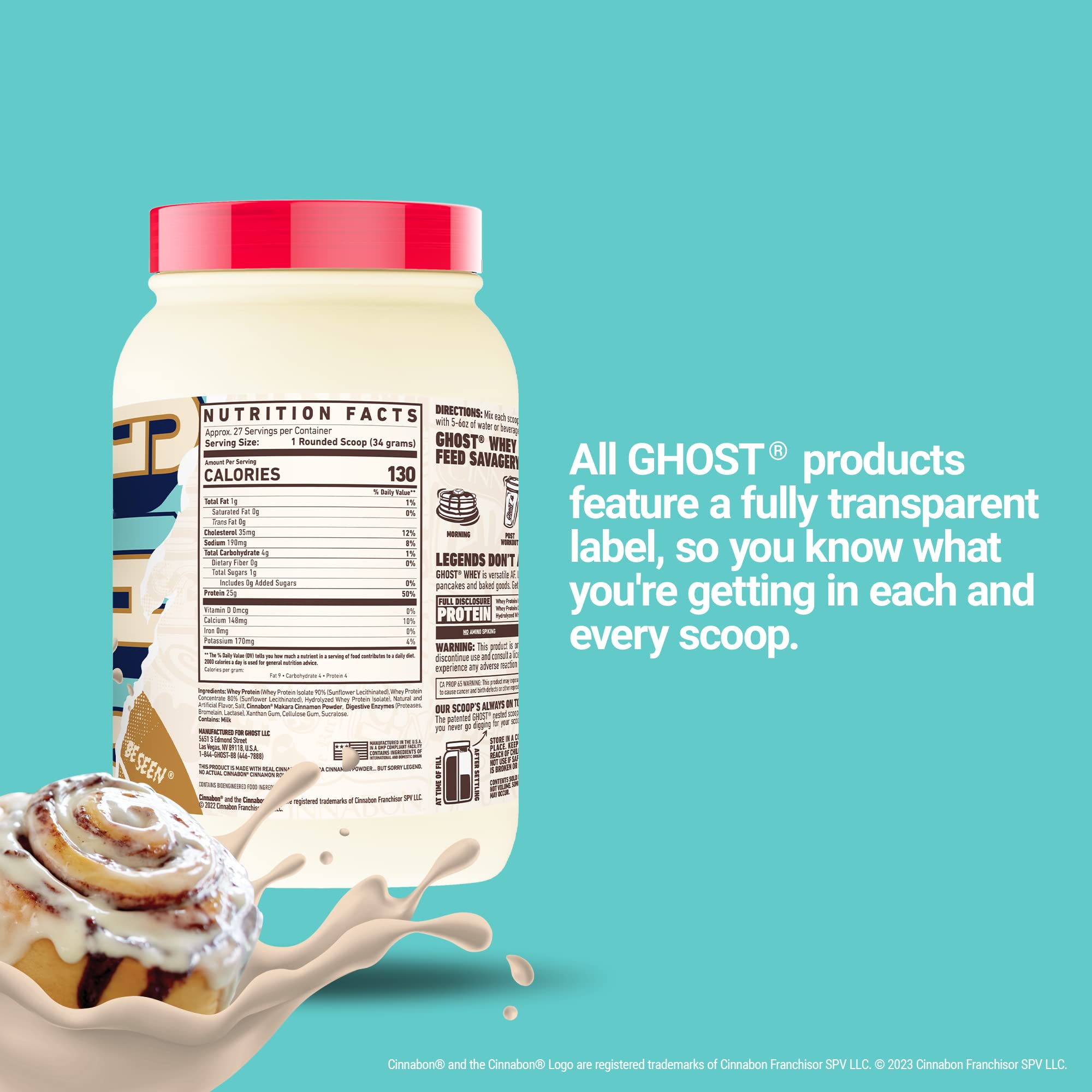 GHOST Whey Protein Powder, Cinnabon - 2LB Tub, 25G of Protein - Cinnamon Roll Flavore GHOST buy supplements canada