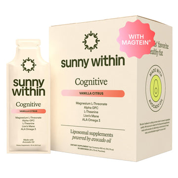 Sunny Within - Brain Health Supplement - Magnesium L-Threonate from Magtein®, Lion’s Mane, Alpha GPC, L-Theanine, ALA & Avocado Oil - Focus, Mood & Memory Support* - 30 Daily Vegan Pouches Sunny Within buy supplements canada