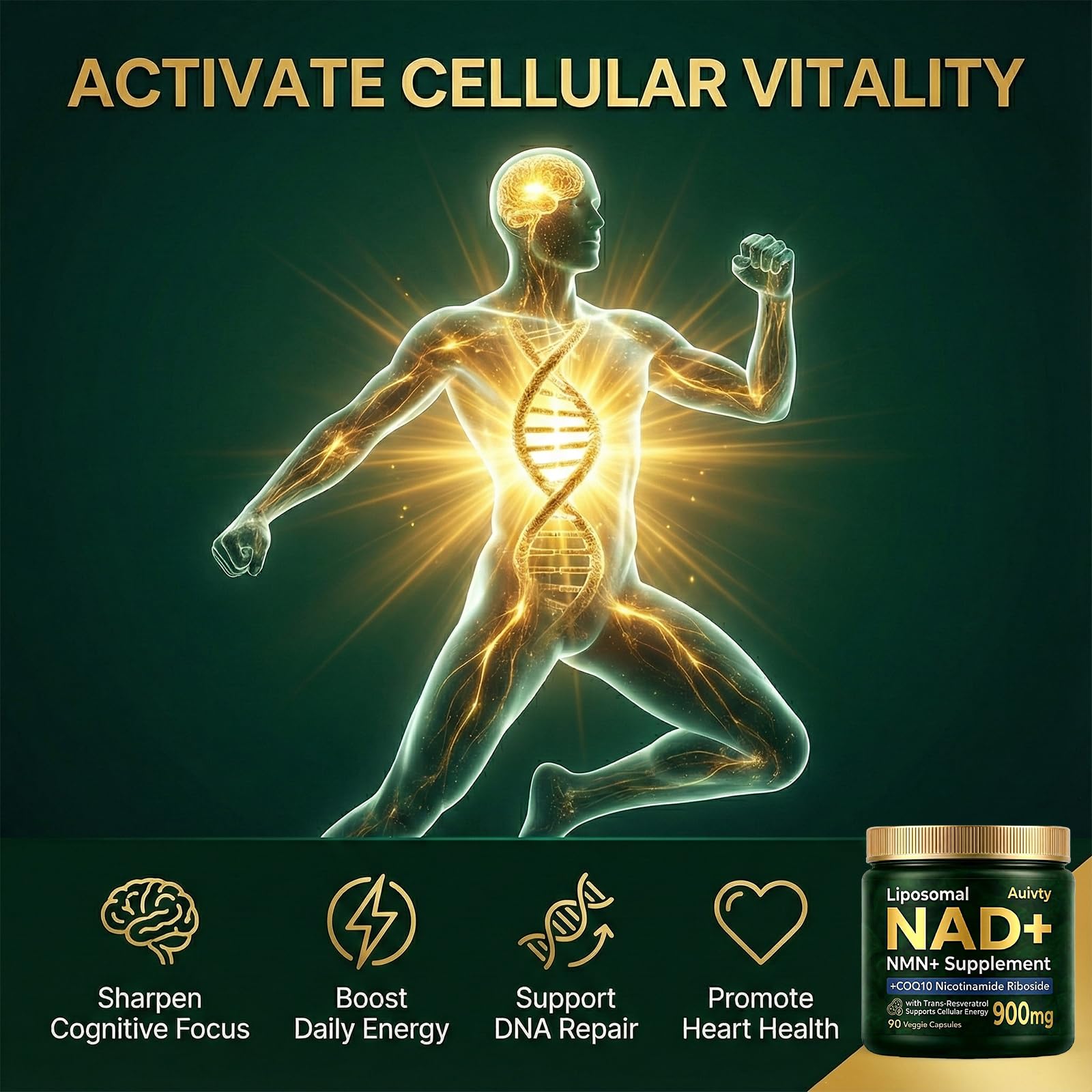 Auivty Liposomal NAD+ NMN Supplement with COQ10, Nicotinamide Riboside, Trans-Resveratrol, 900mg, 90 Veggie Capsules Auivty buy supplements canada
