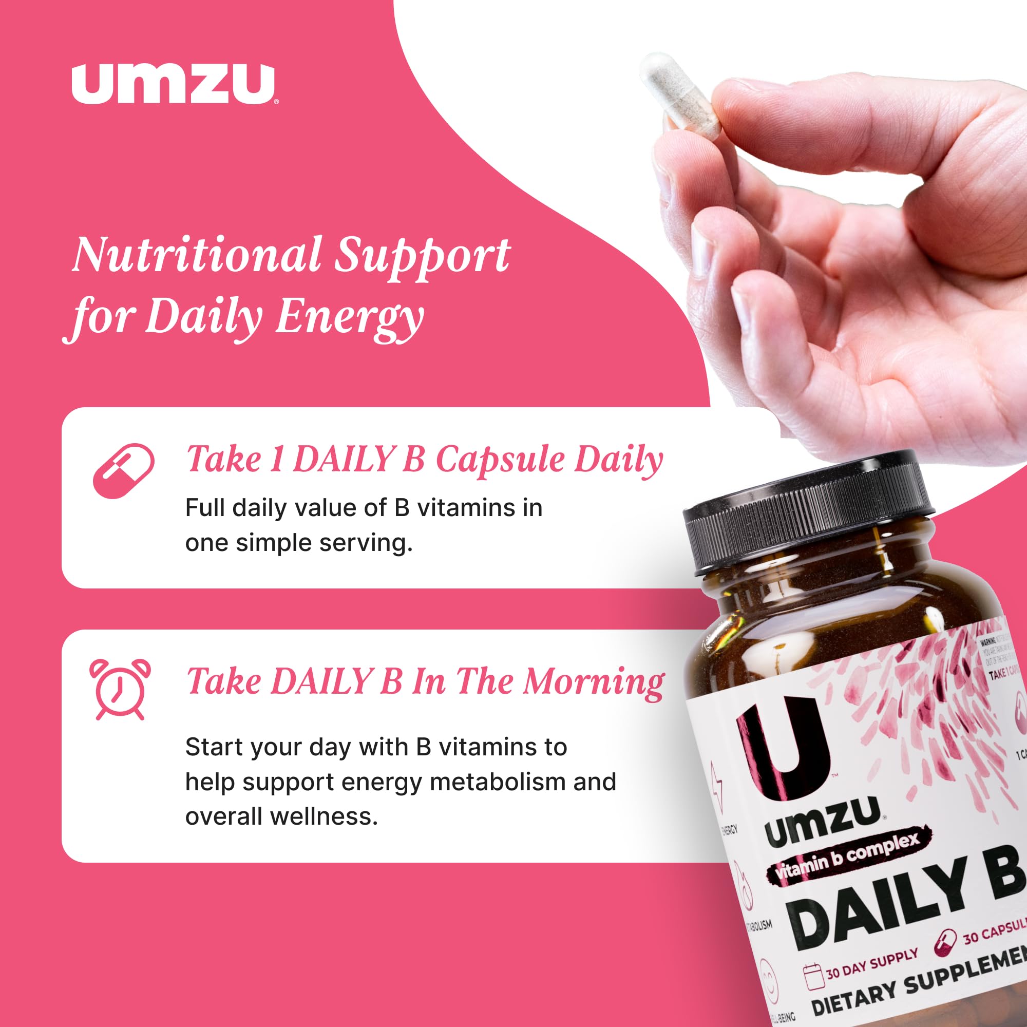 UMZU Daily B, 30 Day Supply – Complete Vitamin B Complex Supplement Blend with B1, B2, B3, B5, B6, B7, B9 & B12 Plus Folic Acid & Biotin – Supports Energy, Focus, Mood, UMZU buy supplements canada
