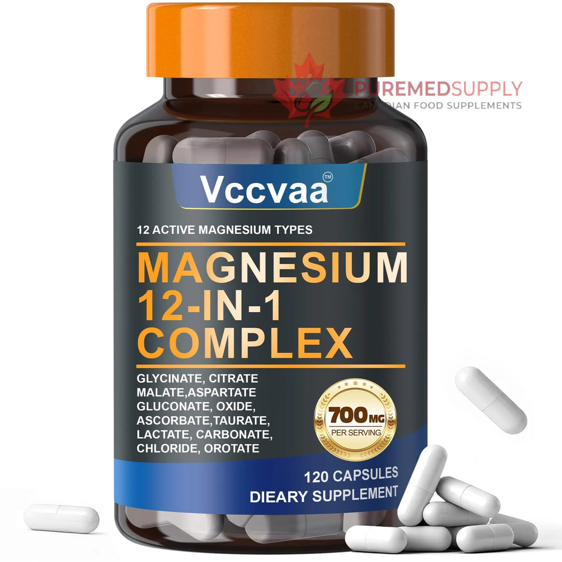 Magnesium Complex 700mg – 12-in-1 Magnesium Supplement with Glycinate, Citrate, Malate, Oxide, Taurate & More – High Absorption for Muscle, Heart, Sleep, Bone, Nerve Support –120 Capsules (1 Pack) Vccvaa buy supplements canada