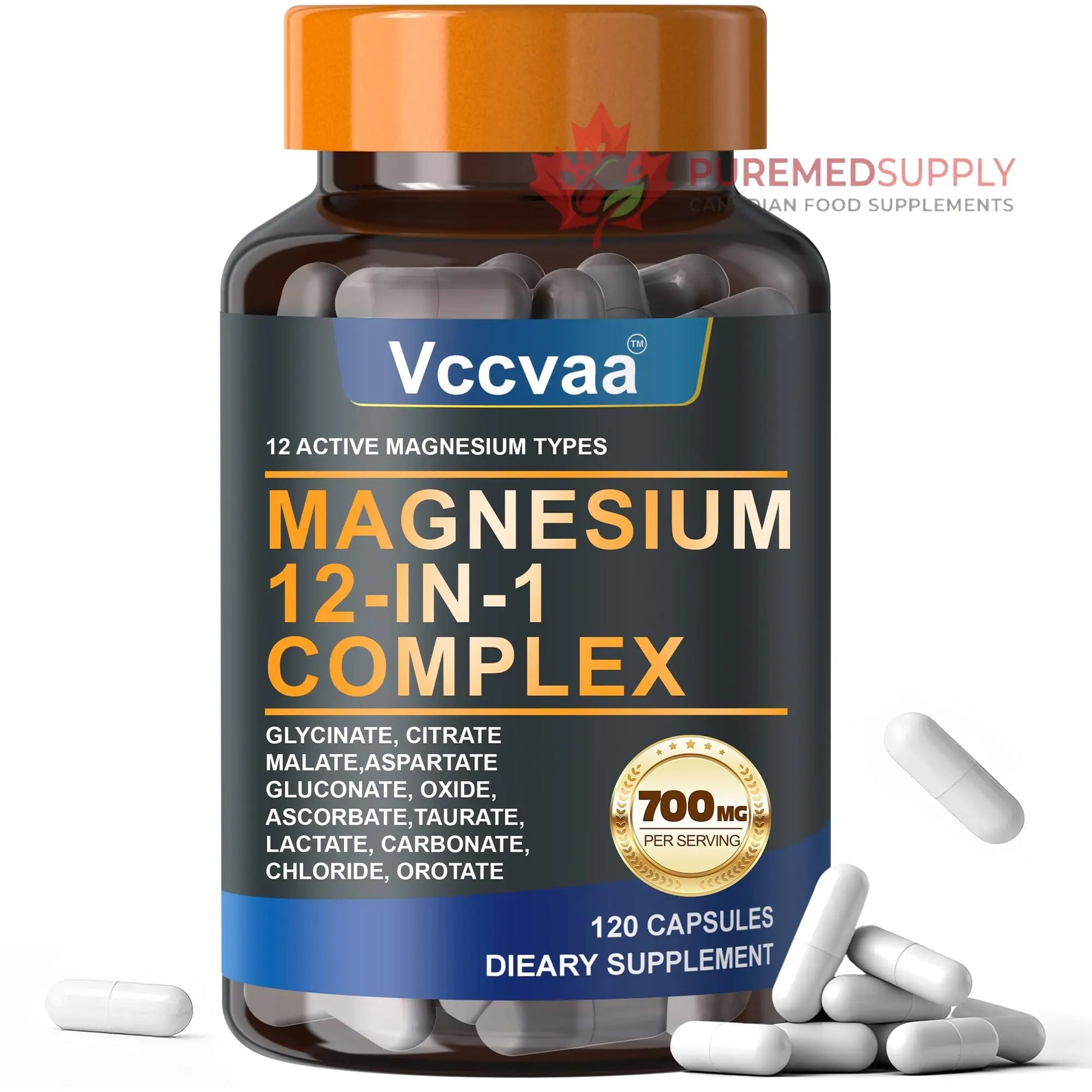 Magnesium Complex 700mg – 12-in-1 Magnesium Supplement with Glycinate, Citrate, Malate, Oxide, Taurate & More – High Absorption for Muscle, Heart, Sleep, Bone, Nerve Support –120 Capsules (1 Pack) Vccvaa buy supplements canada