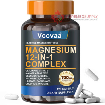 Magnesium Complex 700mg – 12-in-1 Magnesium Supplement with Glycinate, Citrate, Malate, Oxide, Taurate & More – High Absorption for Muscle, Heart, Sleep, Bone, Nerve Support –120 Capsules (1 Pack) Vccvaa buy supplements canada