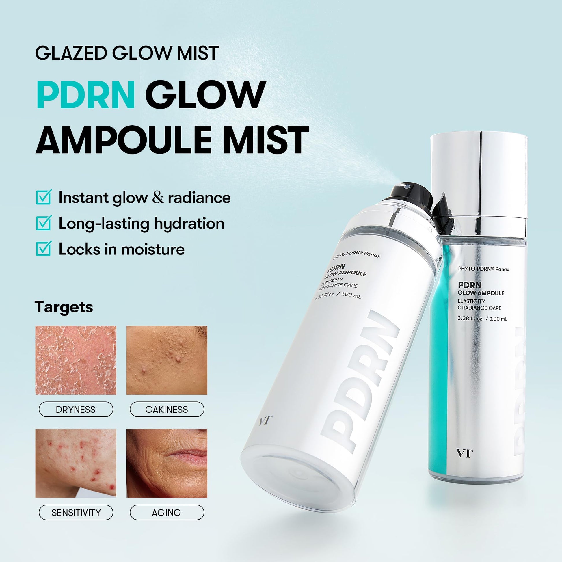 VT COSMETICS PDRN Glow Ampoule, PDRN Facial Mist, Deep Hydration Spray Serum, Vegan Skin Care, Light-weight Face Moisturizer, Plumping Effect, Fragrance-Free, Korean SkinCare (3.38 fl oz / 100 ml) VT COSMETICS buy supplements canada