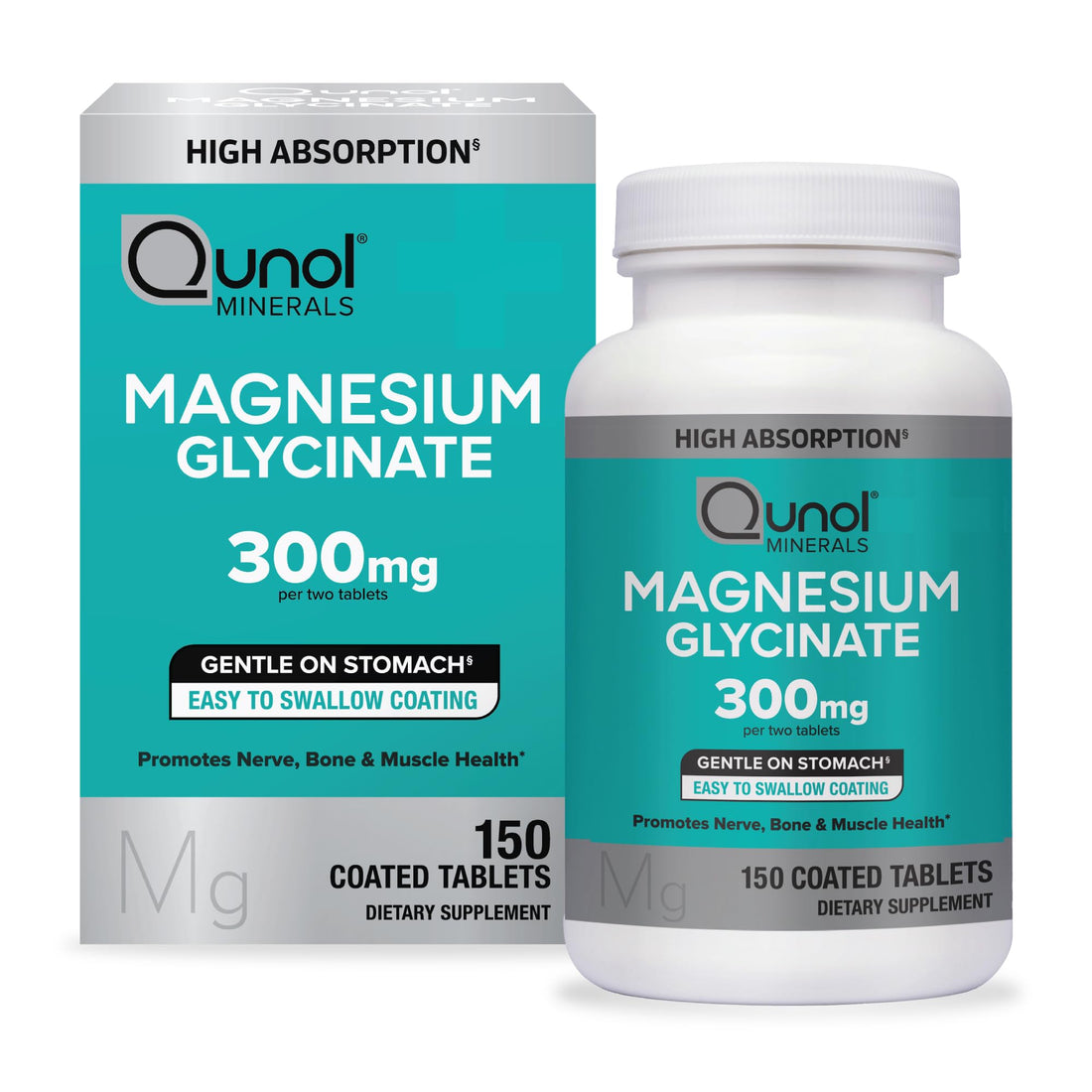 Qunol Magnesium Glycinate 300mg, 100% Glycinate Chelated Magnesium Supplement, 150ct Tablets Qunol buy supplements canada