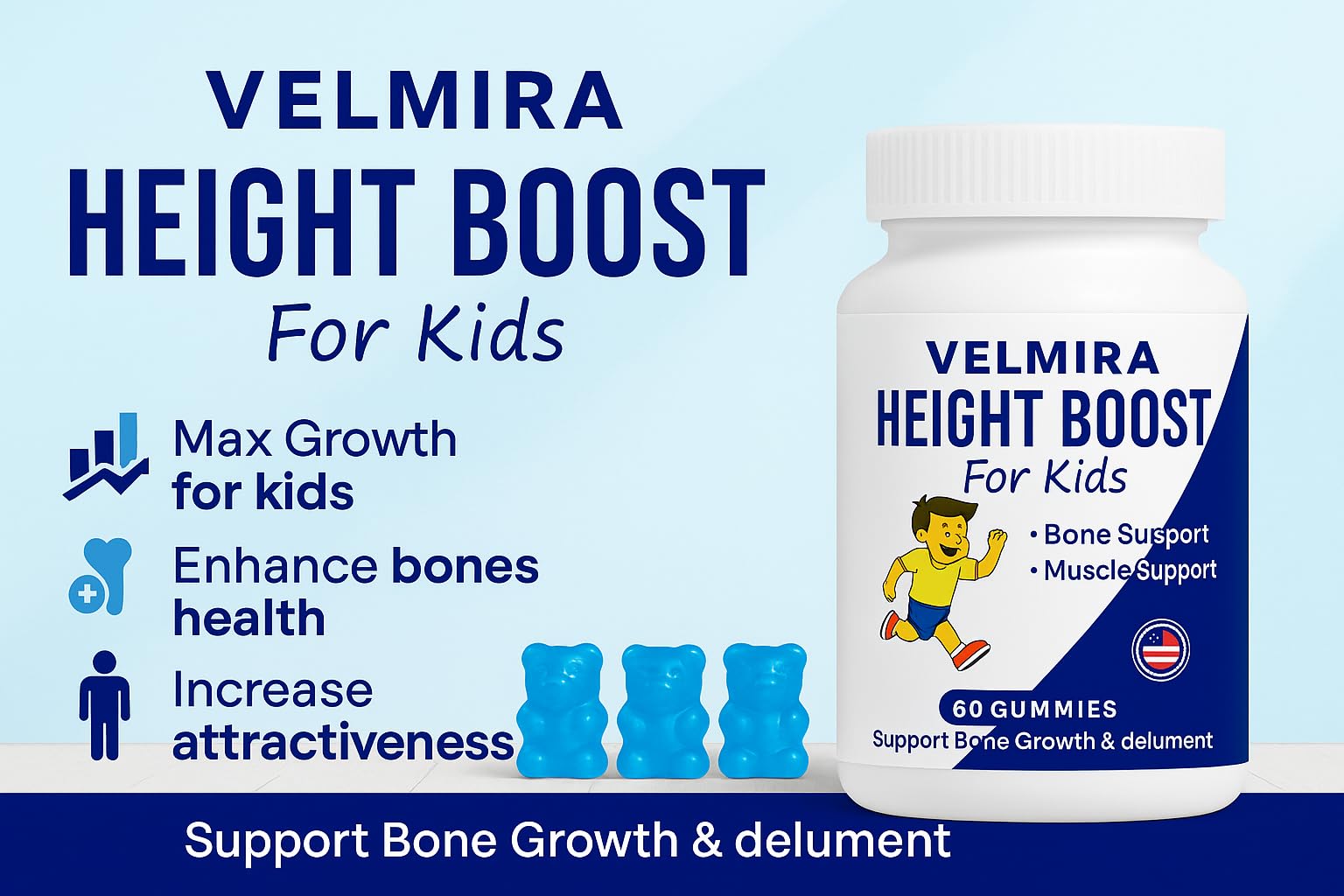 Velmira® Heightener Gummies for Bone Health & Development Support – Essential Vitamins & Minerals, Easy-to-Chew Gummies for Kids, Teens & Adults (Ages 5+) Velmira buy supplements canada