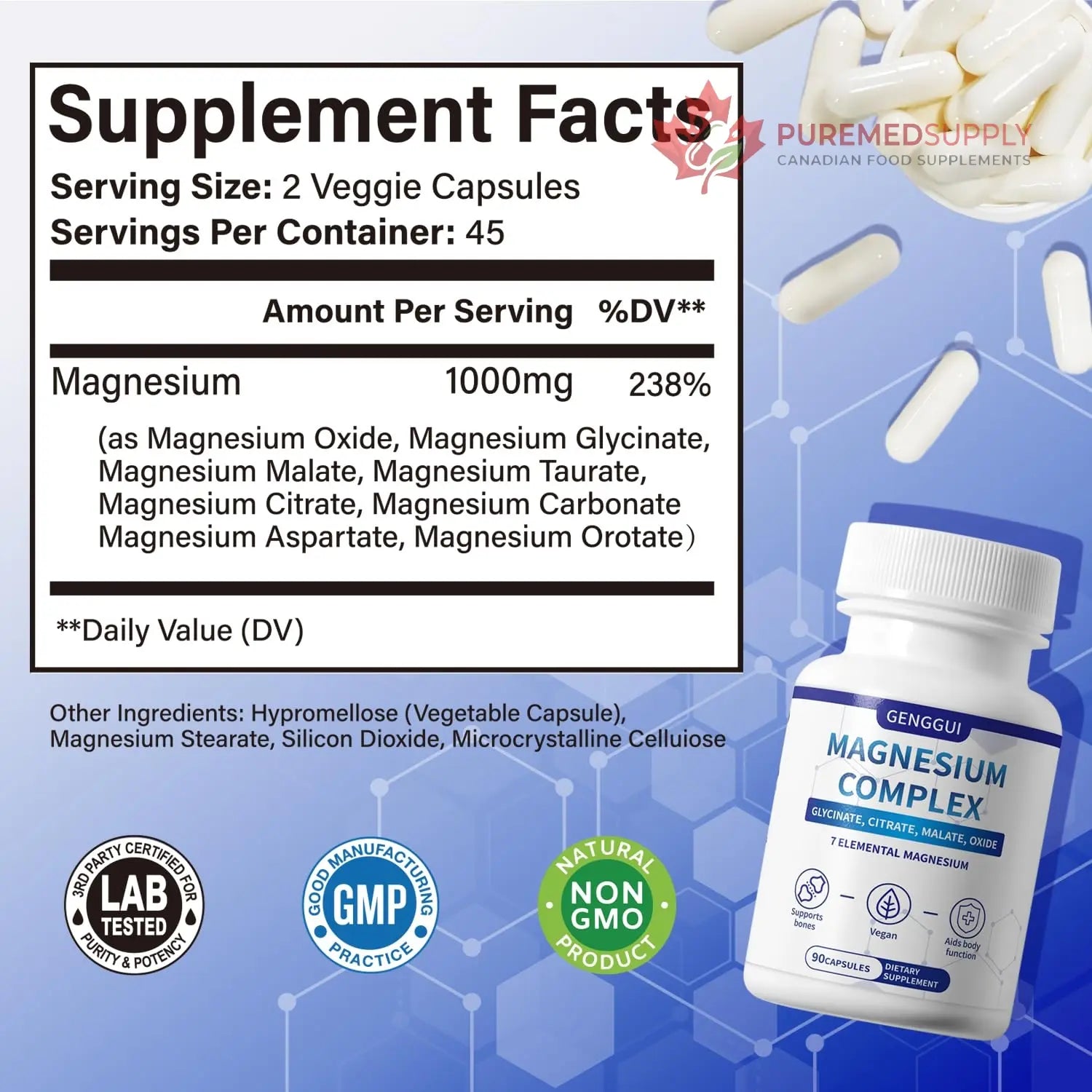 Magnesium Complex 1000mg with 8 Types - Glycinate, Citrate, Malate - Supports Muscle Relaxation, Bone Health, Energy Production & Sleep - High Absorption, Non-GMO, Vegan Capsules, 90 Count (001) ZYGCDZ buy supplements canada