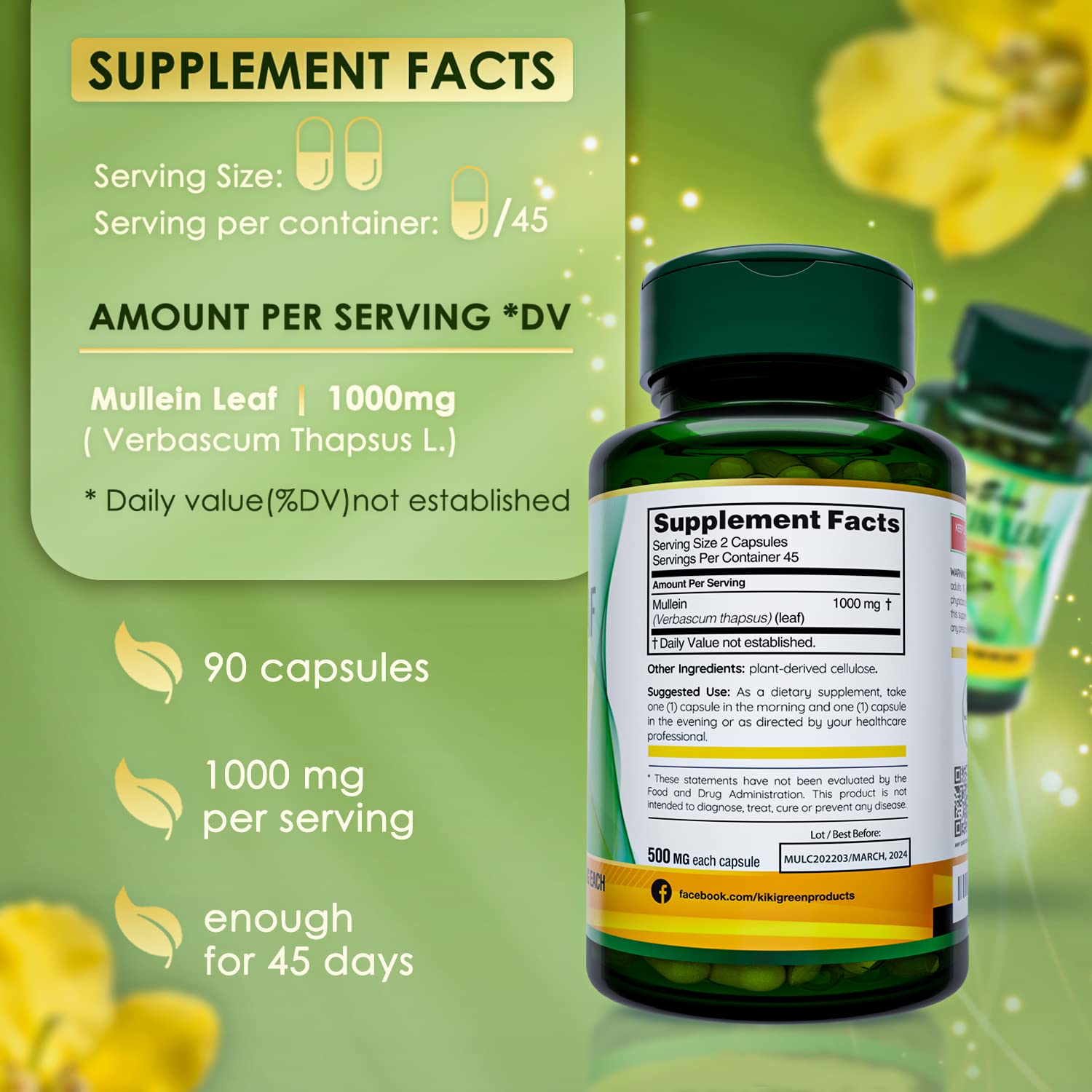 KIKI Green Mullein Leaf Extract Capsules - Herbal Respiratory Supplement - for Lung Cleans KIKI Green buy supplements canada