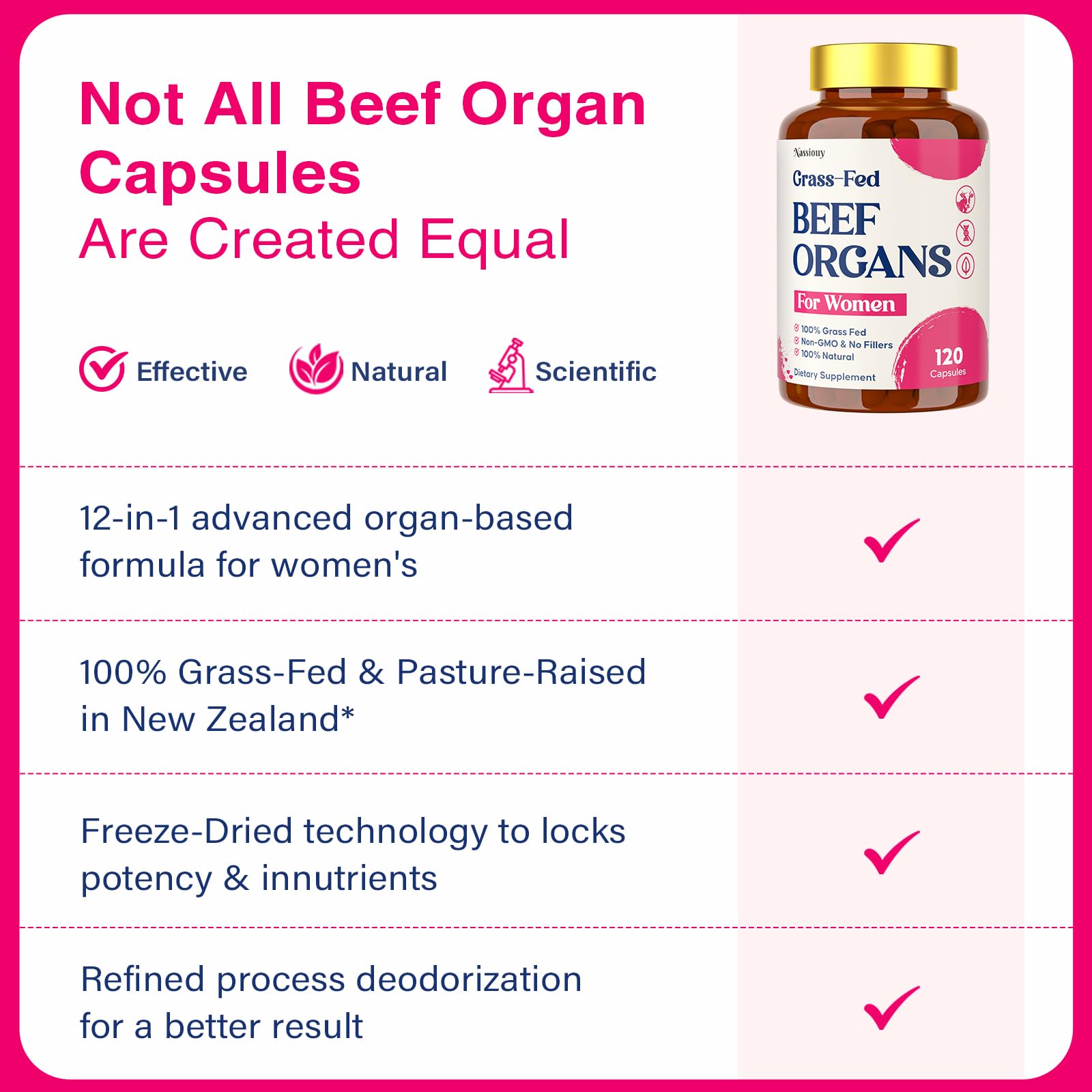 12-In-1 Beef Organ Supplement for Women - Beef Liver, Uterus, Kidney, Heart, Pancreas, 5 Vitamins & 2 Herbs, Hormone Balance, Menstruation, Energy, Immune - 100% Grass Fed, Pasture Raise - 120 Caps Nassiouy buy supplements canada