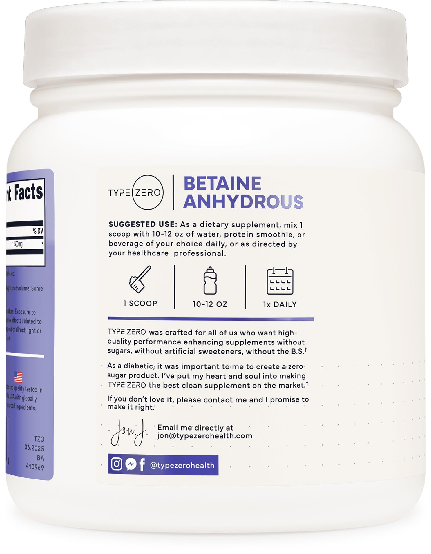 Type Zero Betaine Anhydrous Powder (1 LB) Unflavored - Clean Betaine Anhydrous Supplement, TMG, Trimethylglycine, 1,500mg Per Serving, Keto, GMO-Free Type Zero buy supplements canada