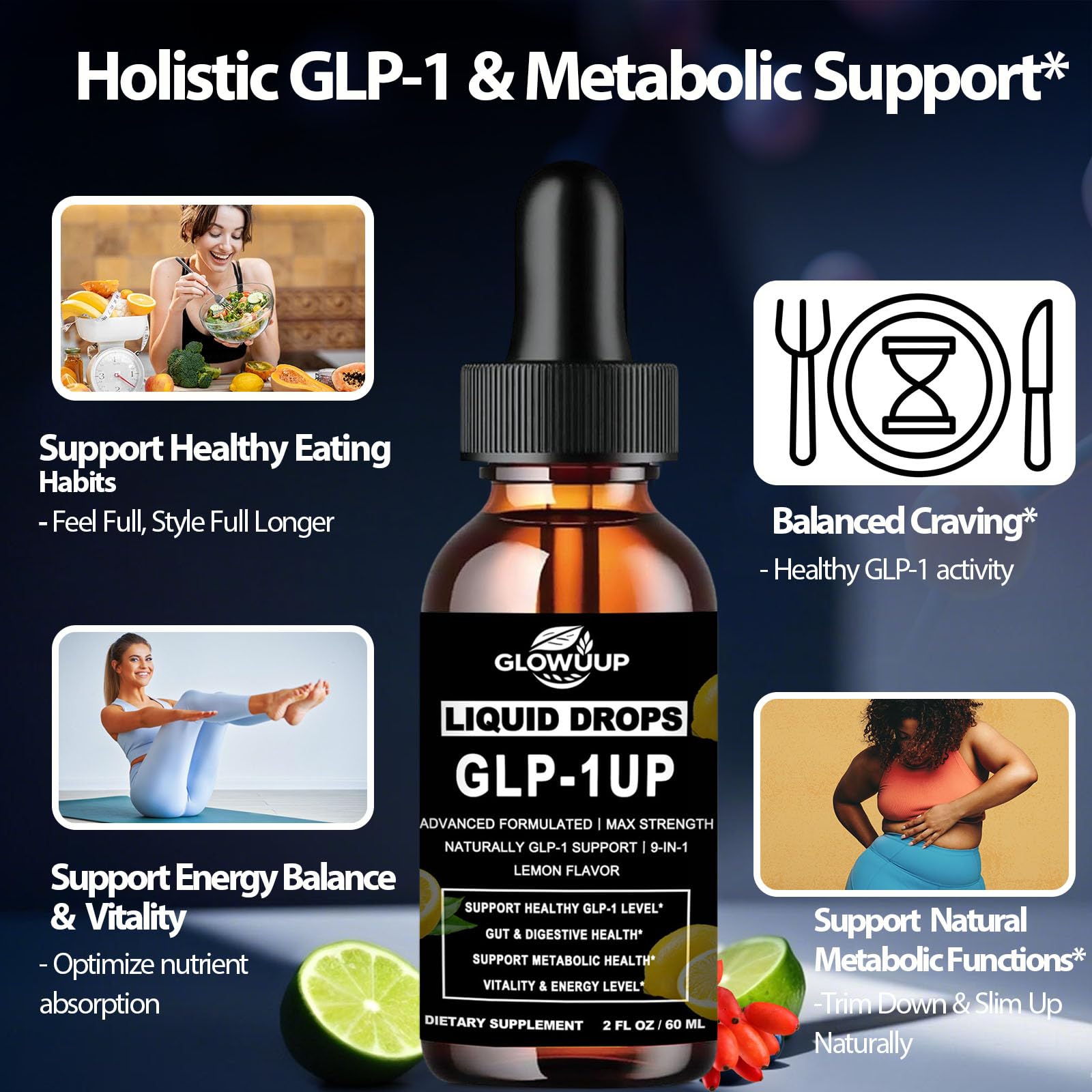 GLP-1 Supplement for Women & Men, 9-in-1 Naturally GLP-1 Support w. Berberine HCI Cyelon Cinnamon Green Tea Eriocitrin, GLP1 for Gut Digestion Metabolic, GLP-1 Drops 6X Stronger Than Capsules GLOVVUUP buy supplements canada