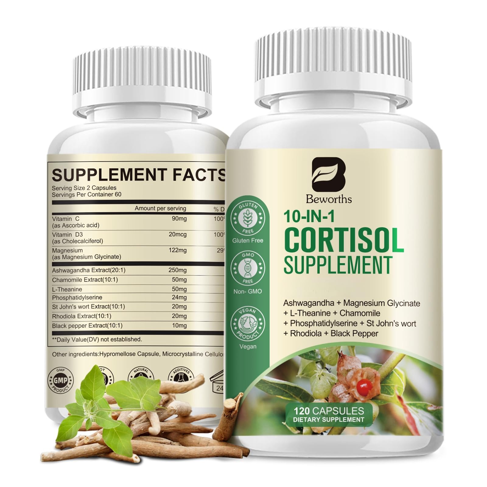 B BEWORTHS Cortisol Supplements for Women Men, 10-in-1 Cortisol Detox with Ashwagandha, Magnesium, L-Theanine, Balanced Cortisol Levels, Night & Calm Support, 120 Vegan Capsules B BEWORTHS buy supplements canada