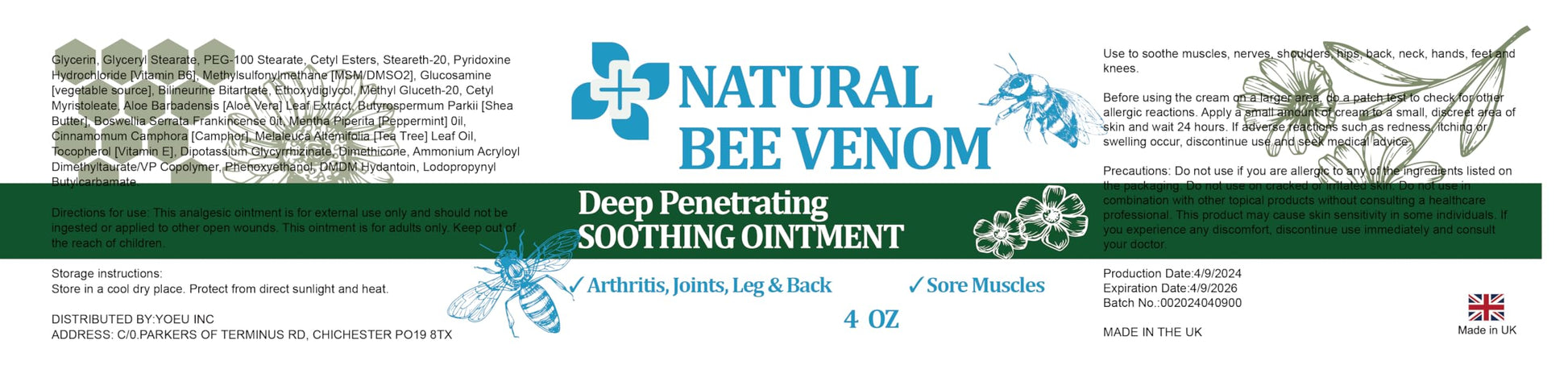 PIBIOOMAP Zealand Bee Venom Serum Gel, Professional for Joint, Muscle, Bone Cream, 24h Fast Release, Soothing Powerful for Back, Neck, Hand, Foot, Knee, Muscle, Shoulder, Hip, Nerve PIBIOOMAP buy supplements canada