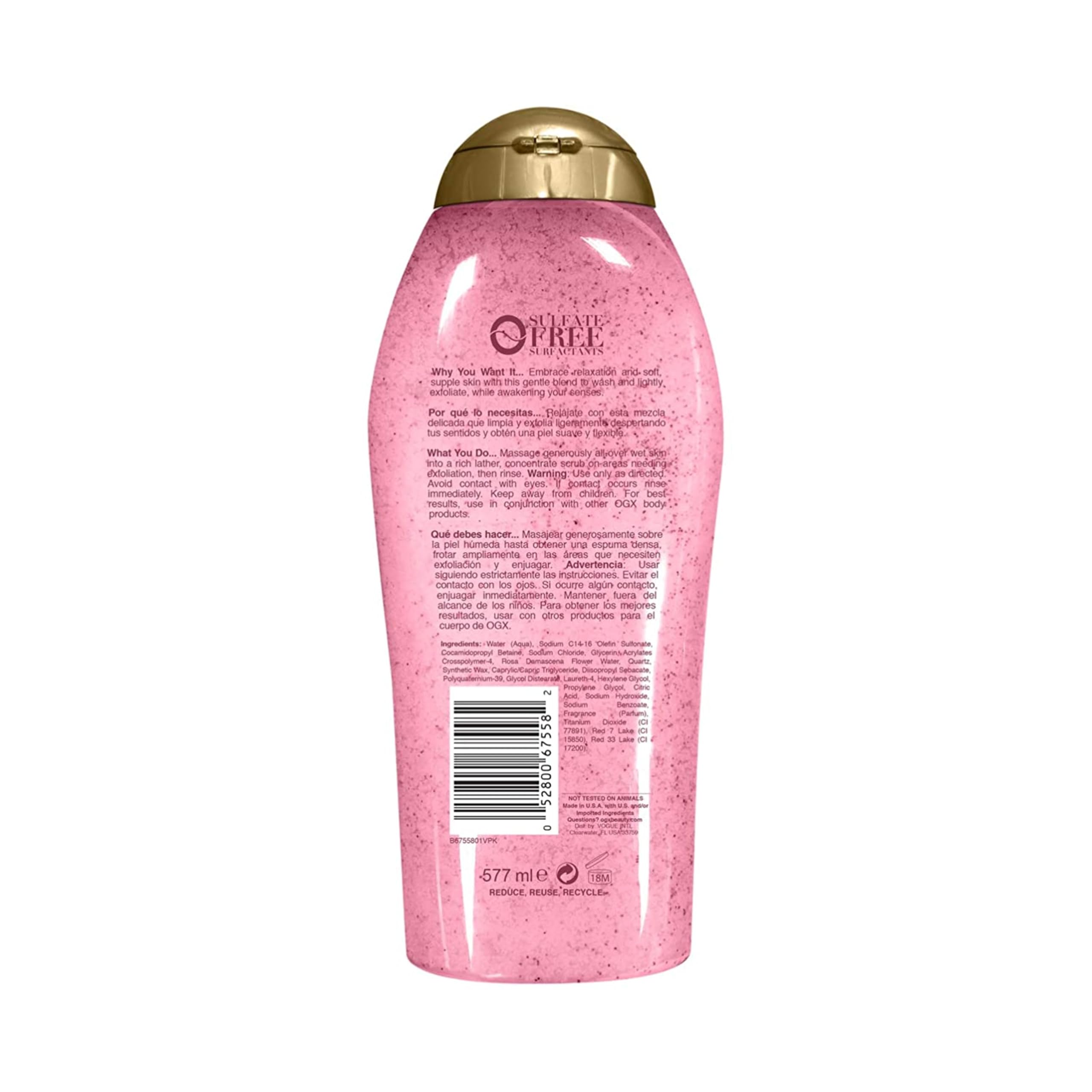 OGX Sensitive + Rose Water & Pink Sea Salt Exfoliating Body Scrub + Rose Quartz, Gentle Exfoliating Daily Body Wash Softens Skin OGX buy supplements canada