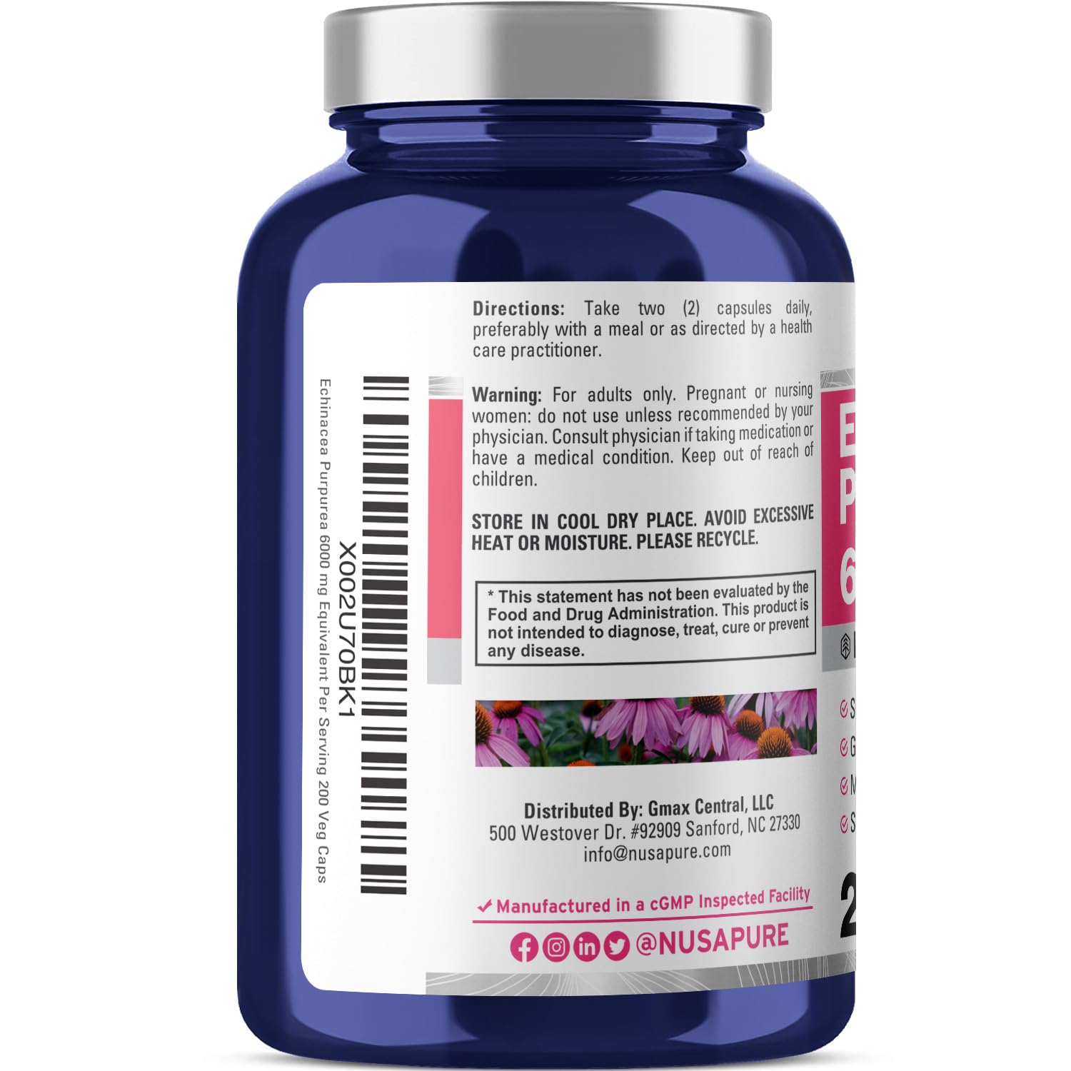 NusaPure Echinacea 20:1 Extract, 300 mg Equivalent to 6,000mg 200 Veggie Caps, Vegan, Non-GMO, Gluten Free Supplement NusaPure buy supplements canada