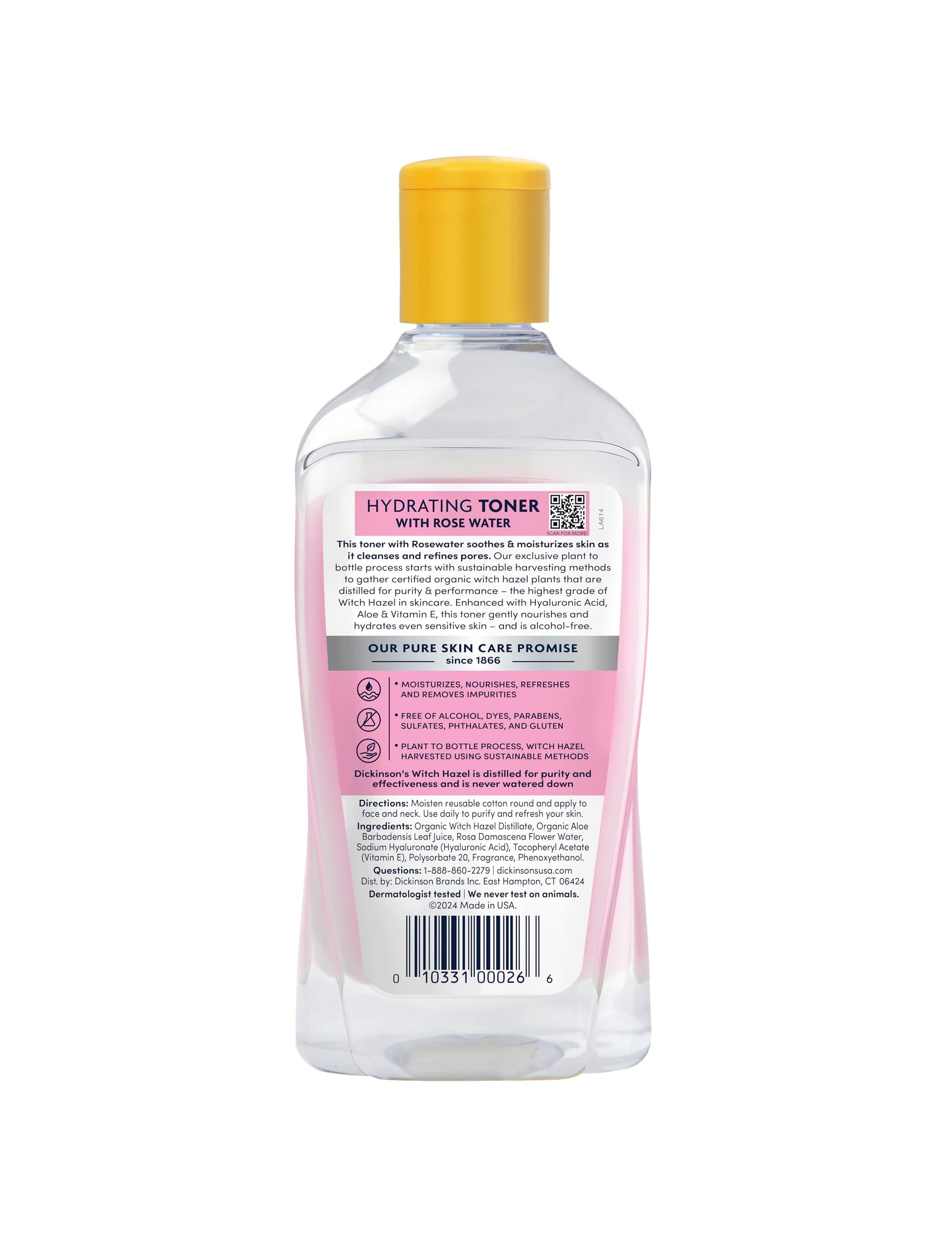 Dickinson's Enhanced Witch Hazel Hydrating Toner with Rosewater, Alcohol Free, 98% Natural Formula, 16 Fl Oz (Pack of 1) Dickinson's buy supplements canada