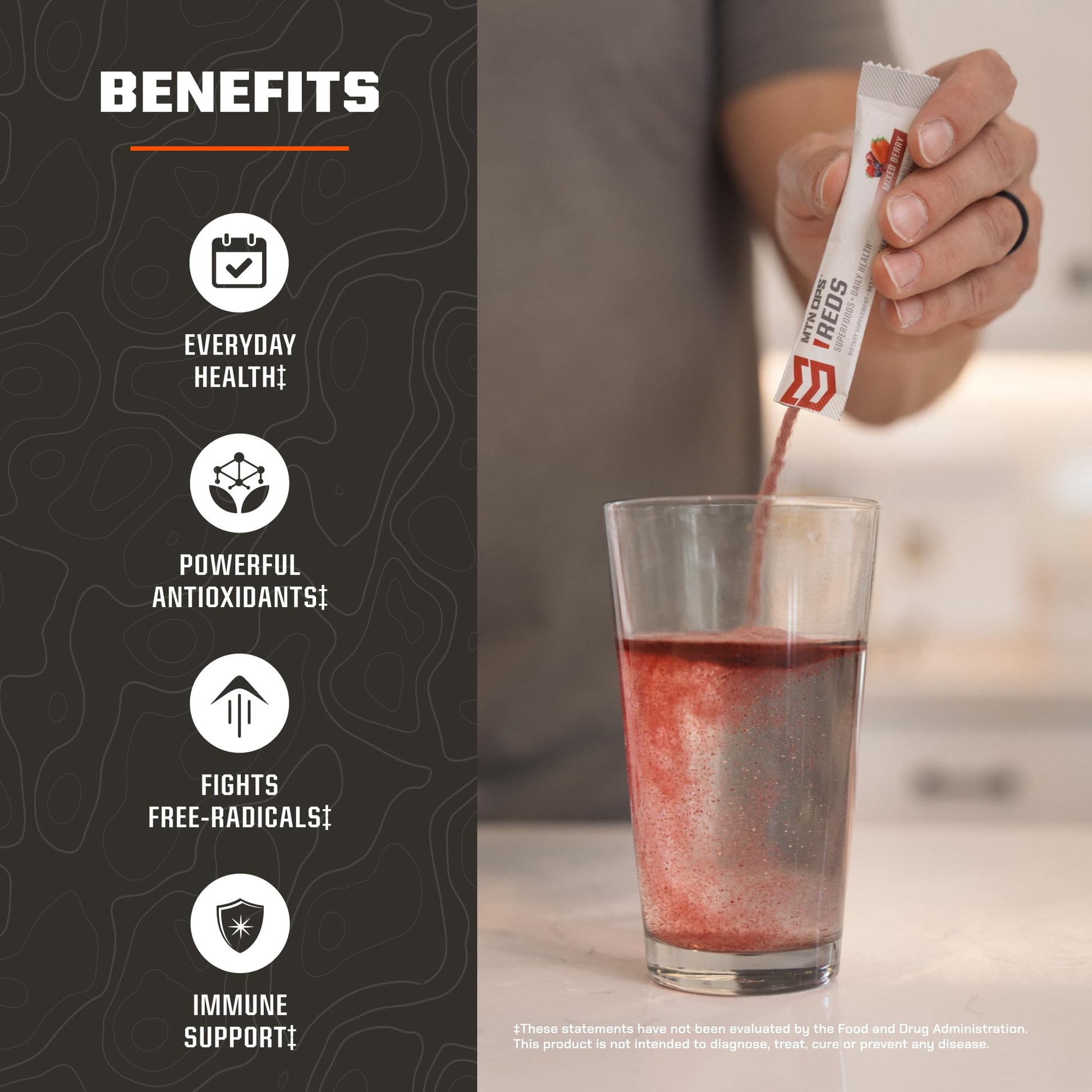 MTN OPS Reds Super Reds Antioxidant Drink Powder Daily Health Blend with Phytonutrients Free Radical Support 30 On The Go Stick Packs MTN OPS buy supplements canada