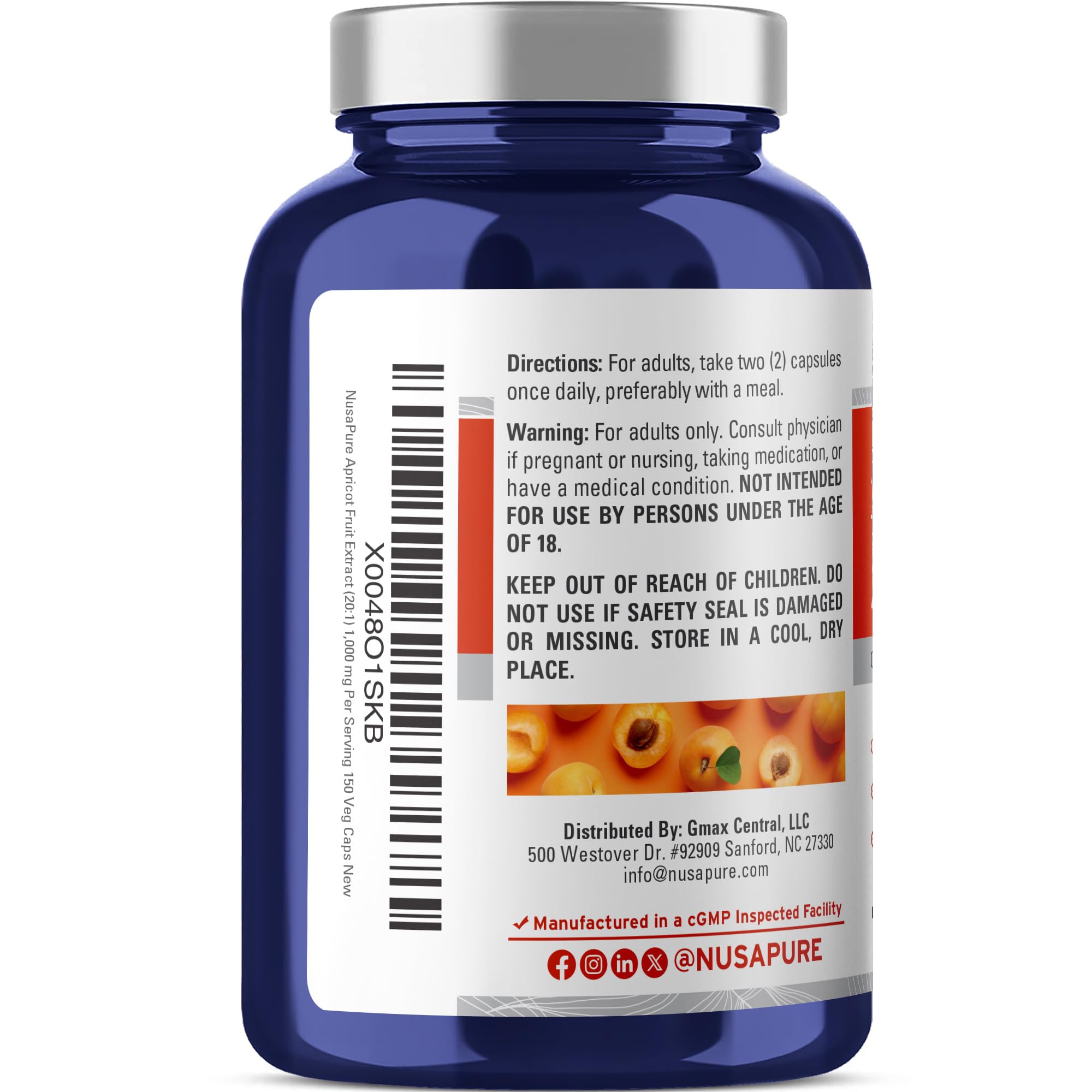NusaPure Apricot 20:1 Extract, 1000 mg Equivalent to 20,000mg 150 Veggie Capsules (Vegan, Non-GMO) NusaPure buy supplements canada