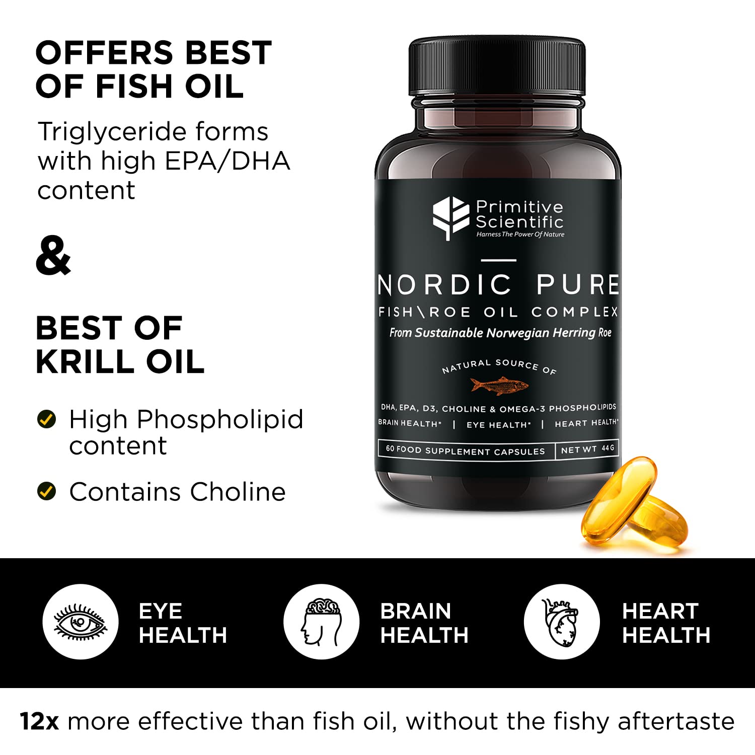 Primitive Scientific Nordic Pure Oil Complex (60 Fish Oil Capsules) for Brain, Immunity & Vision - Heart Supplement w/EPA, DHA, Vitamin D3, Choline - Omega 3 Supplements Primitive Scientific buy supplements canada