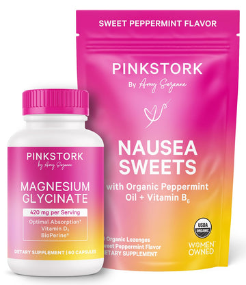 Pink Stork Mood and Stomach Relief Bundle - Magnesium Glycinate and Organic Peppermint Sweets for Morning Sickness and Motion Sickness, Mood Support Pink Stork buy supplements canada