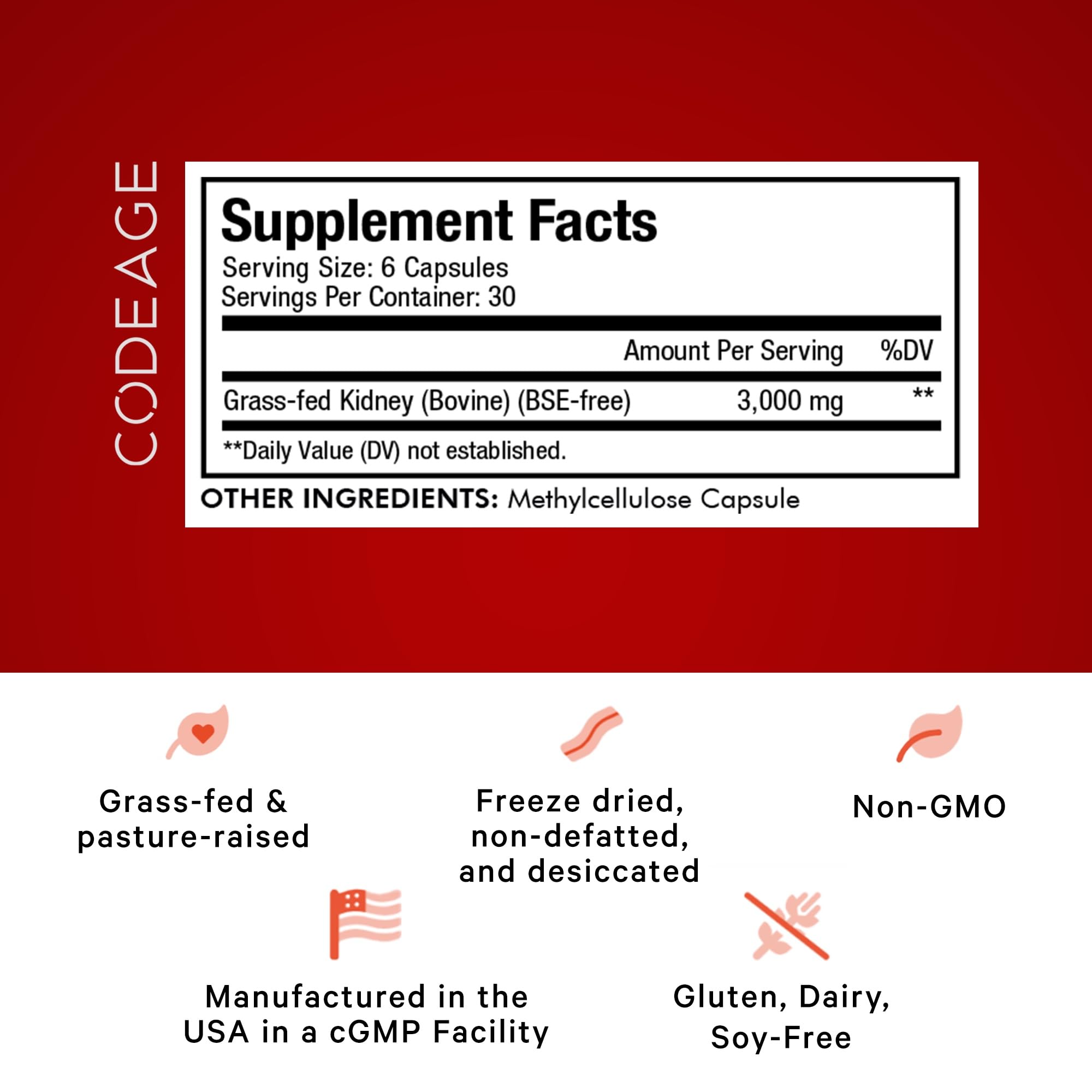 Codeage Grass Fed Beef Kidney Supplement - Freeze Dried, Non-Defatted, Desiccated Glandulars Nutrition Bovine Pills – Pasture Raised Beef Vitamins - Non-GMO -180 Capsules Codeage buy supplements canada