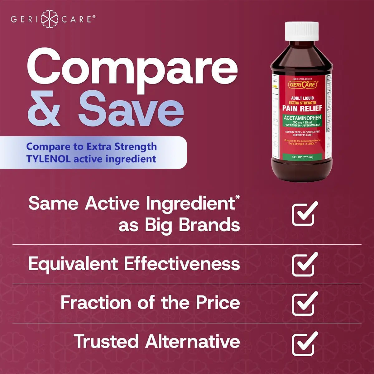 GeriCare Extra Strength Acetaminophen 500 mg Adult Liquid Pain Relief, Fever Reducer, 8 FL OZ (Pack of 1) GeriCare buy supplements canada