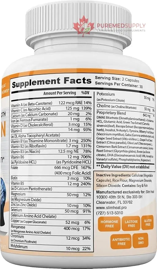 Keto Brain Booster - Brain Supplement - Focus, Concentration, Memory Neuro Supplement for Women & Men - Supports Learning, Energy, Immunity - All Natural, Non GMO, Made in USA - 60 Capsules Slim Heat buy supplements canada