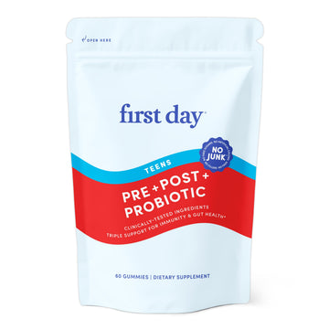 FIRST DAY Teens’ Gut Sustainer Tribiotic Gummies – 3-in-1 Prebiotic, Probiotic & Postbiotic Supplement – Supports Digestive, Skin, Oral & Immune Health, Nutrient Absorption & Growth – 30-Day Supply FIRST DAY buy supplements canada