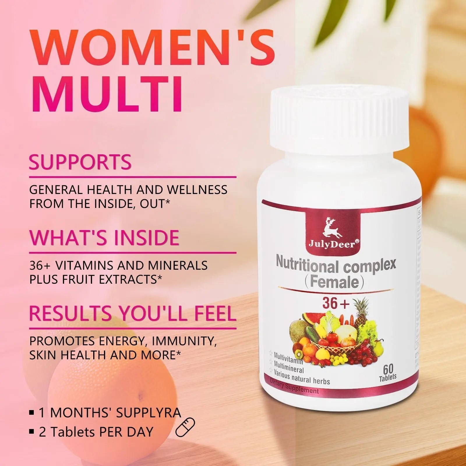 JulyDeer One Daily Tablet Multivitamin for Women - Complete Multimineral with Vitamin A, C, D, E and B-Complex, Zinc & More for Women's Immunity JulyDeer buy supplements canada