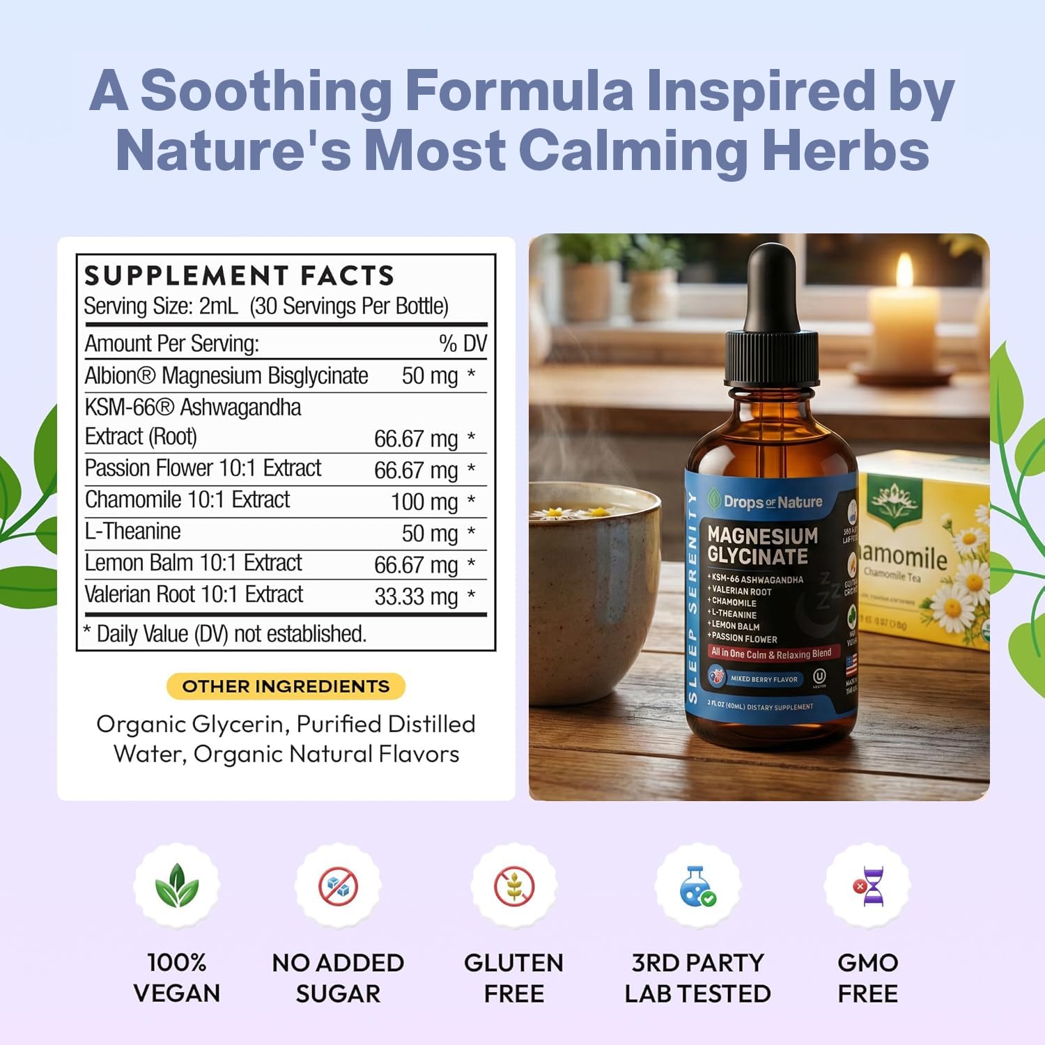 Magnesium Glycinate & Ashwagandha Liquid Drops with Valerian Root, Chamomile, Passion Flower, Lemon Balm & L-Theanine - Vegan Fast Absorption - Supplement for Wellness & Relaxation (Mixed Berry, 60mL) Drops Of Nature buy supplements canada