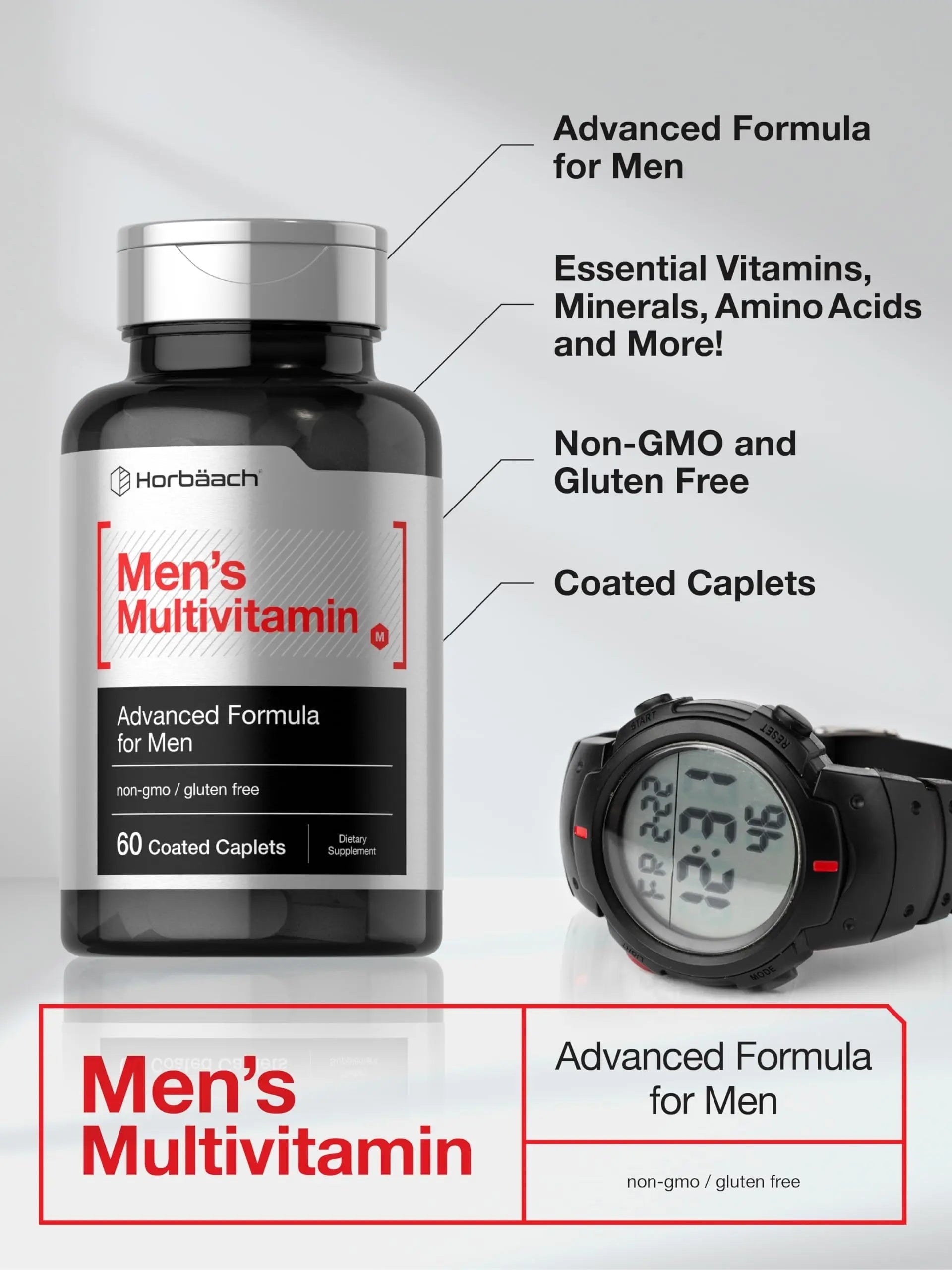 Horbäach Mens Multivitamin | 60 Caplets | Advanced Formula | with Vitamin C, D, Magnesium, Minerals & More | Horbäach buy supplements canada
