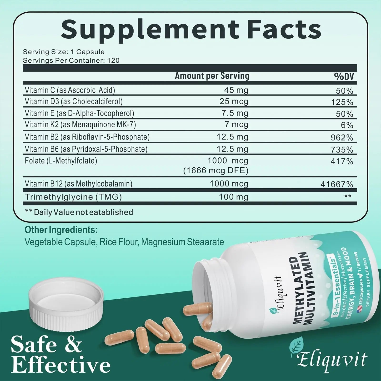 Eliquvit Methylated Multivitamin for Men & Women - Methylated B Complex with Methylfolate & B12-9-in-1 MTHFR Support + TMG - Vegan Multivitamin Eliquvit buy supplements canada