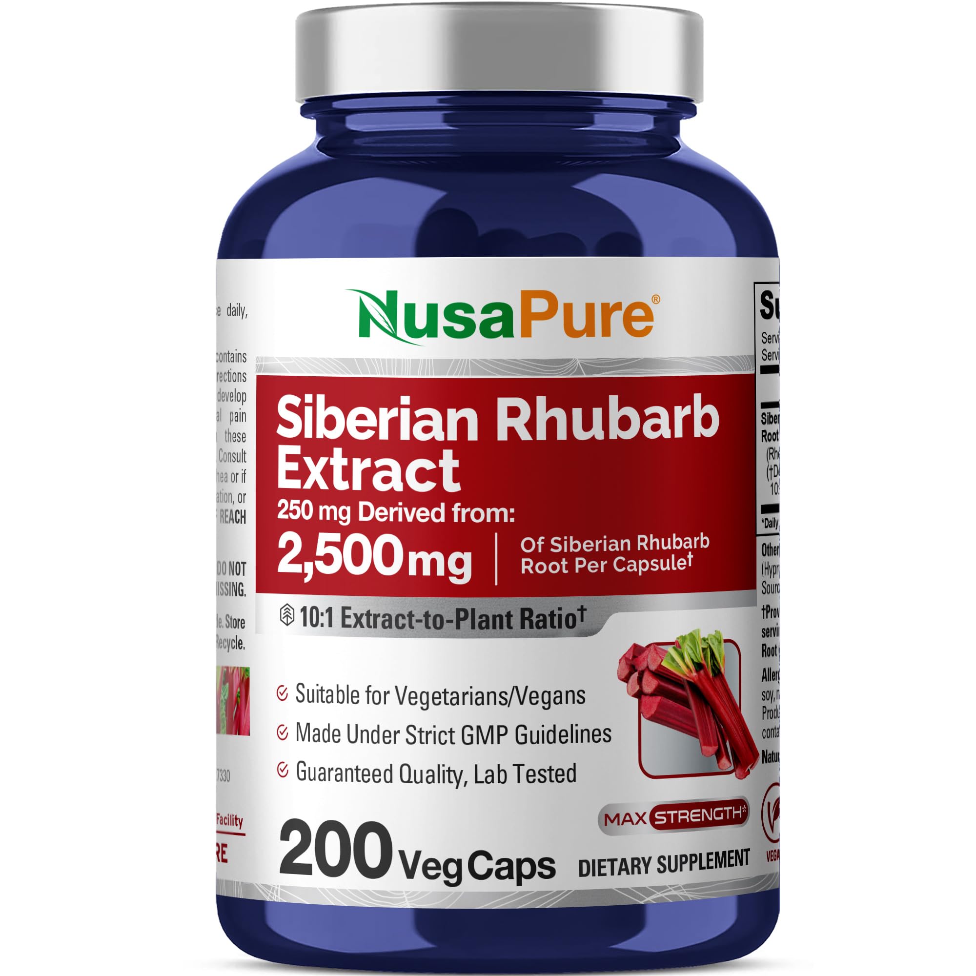 NusaPure Siberian Rhubarb 10:1 Extract, 250 mg Equivalent to 2,500mg - 200 Veggie Capsules (Vegetarian, Non-GMO, Vegan) NusaPure buy supplements canada