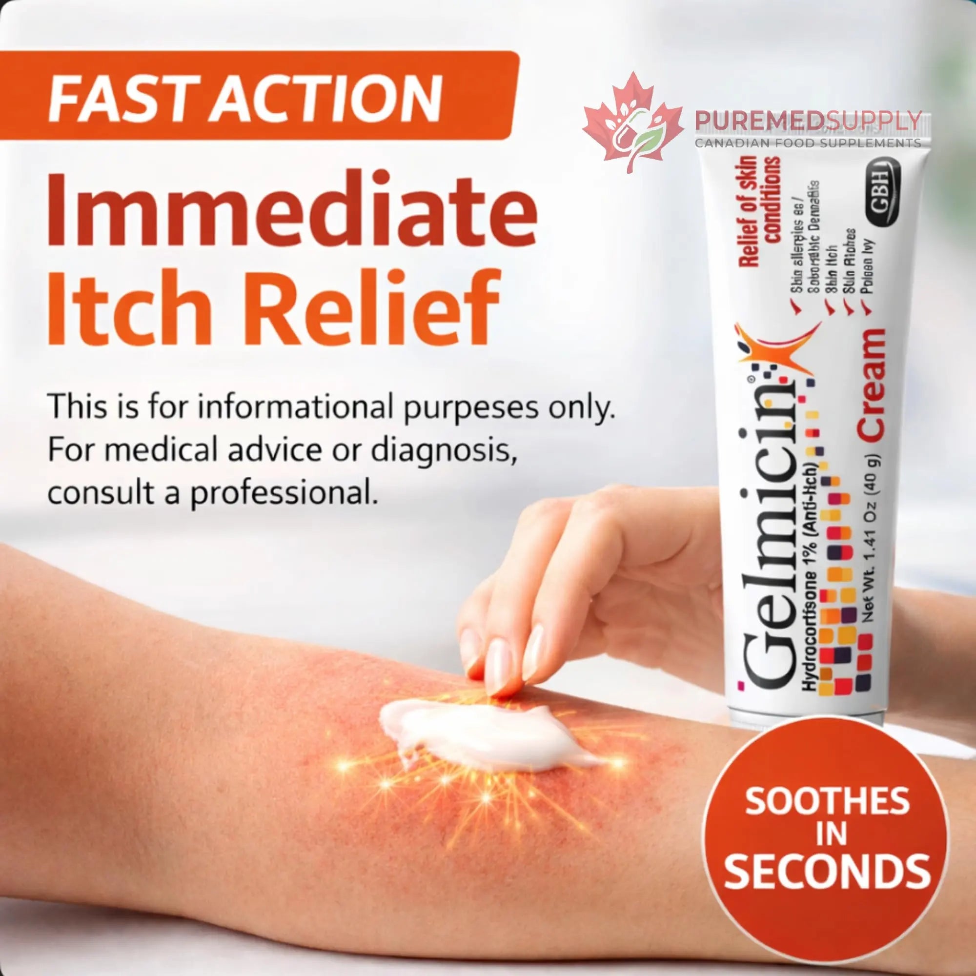 Gelmicin Cream 40g Skin Allergies, Skin Itch, Skin Rashes, Poison Ivy Relief- Contains 1.41 oz Gelmicin buy supplements canada