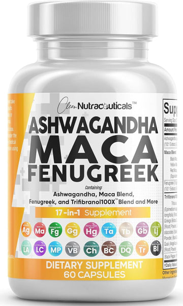 Clean Nutraceuticals Ashwagandha Maca Root Fenugreek Supplement with Tongkat Ali Ginseng - Assists with Stress, Mood & Thyroid - Ashwagandha Capsules Fenugreek Caps - 1 Pack Clean Nutraceuticals buy supplements canada