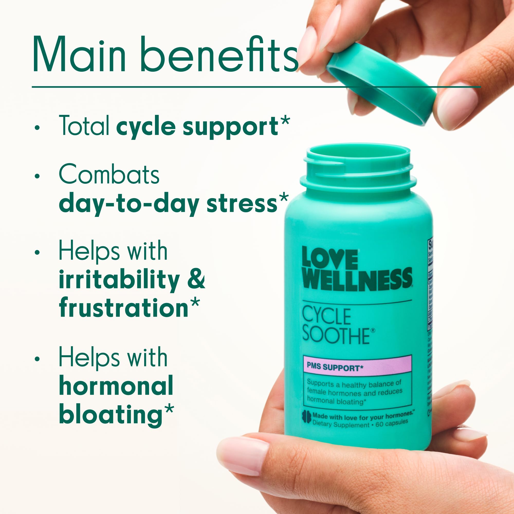 Love Wellness Cycle Soothe Supplement | Promotes a Happy Mood | Helps with PMS Hormones, Stress Relief, & Improves Mood | 60 Capsules Love Wellness buy supplements canada
