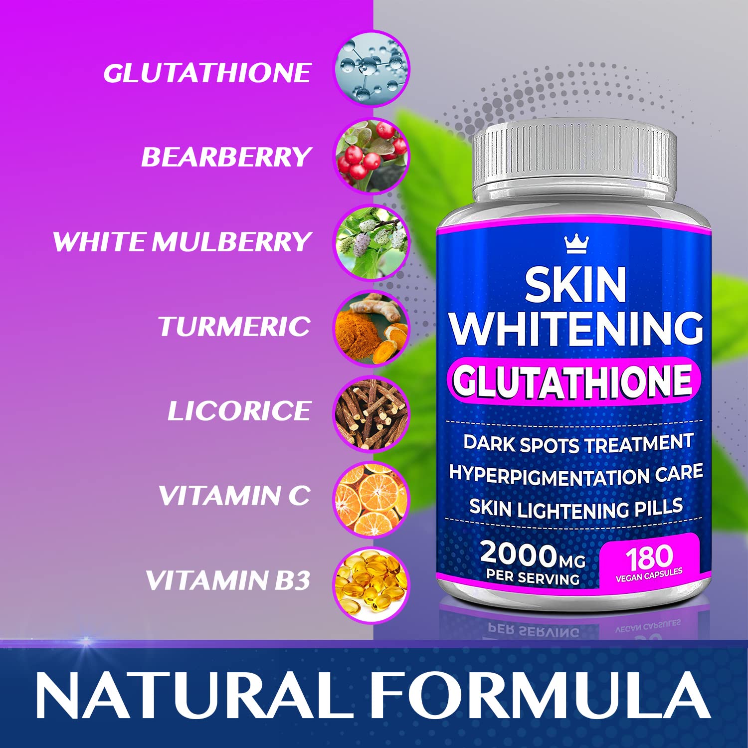 Glutathione Whitening Pills - 180 Capsules 2000mg Glutathione - Effective Skin Lightening NORTHERN CROWN COSMETICS buy supplements canada