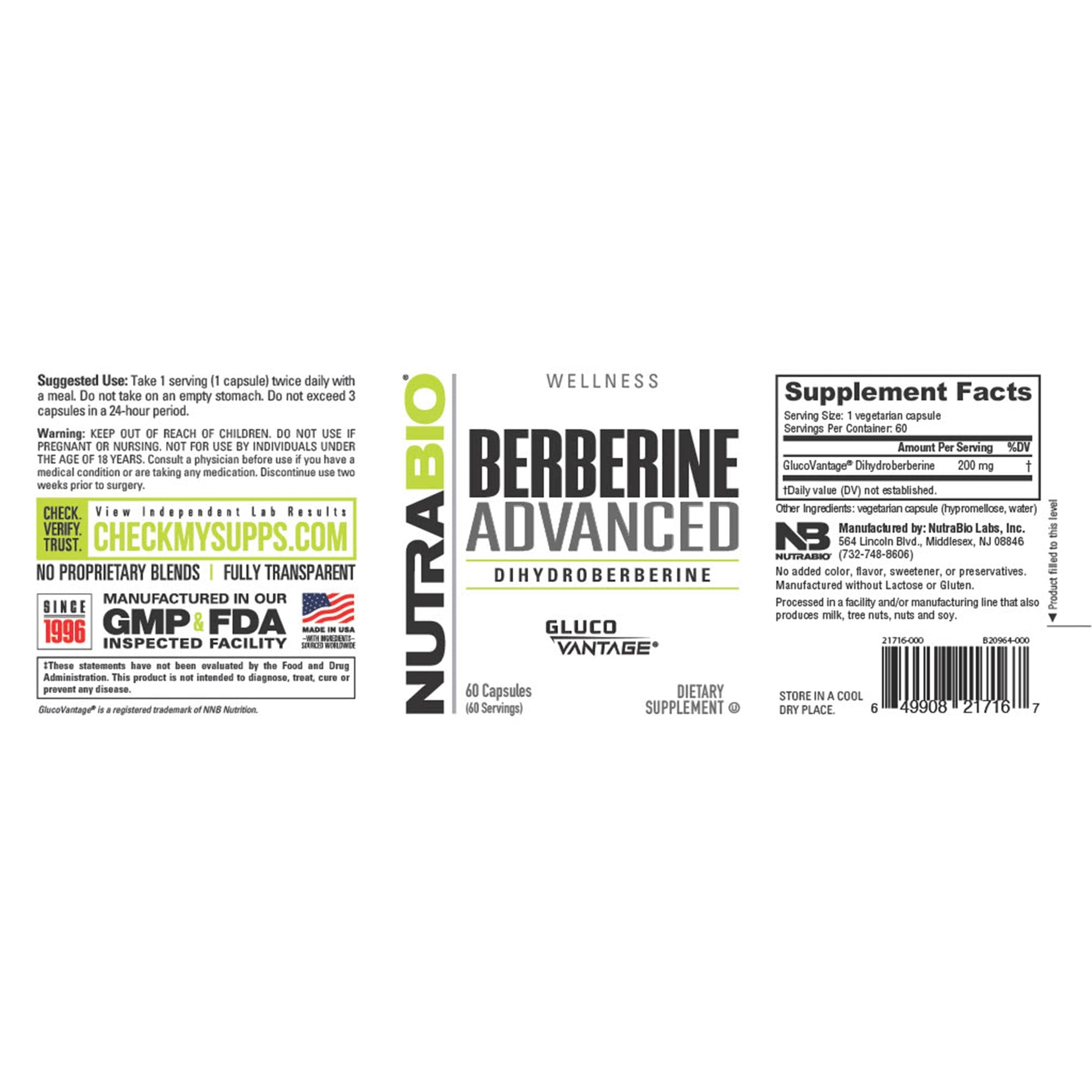 NutraBio Berberine Advanced Supplement (Dihydroberberine), 200 mg - Provides Advanced Absorption Carbohydrate Tolerance Support, 60 Caps NutraBio buy supplements canada