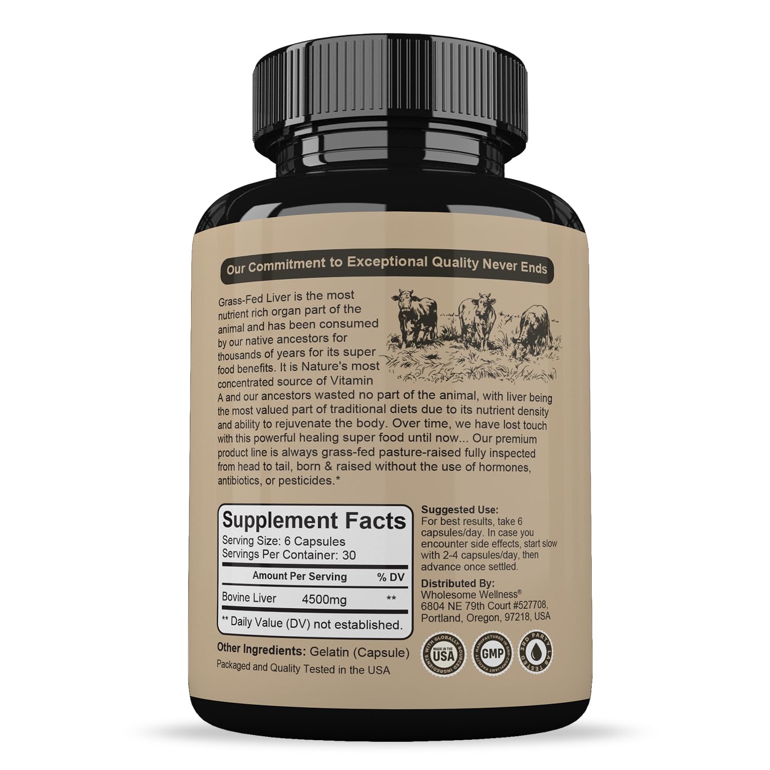 Wholesome Wellness Grass Fed Desiccated Beef Liver Capsules (180 Pills, 750mg Each) - Natural Iron, Vitamin A, B12 for Energy - Raised Undefatted in New Zealand Wholesome Wellness buy supplements canada