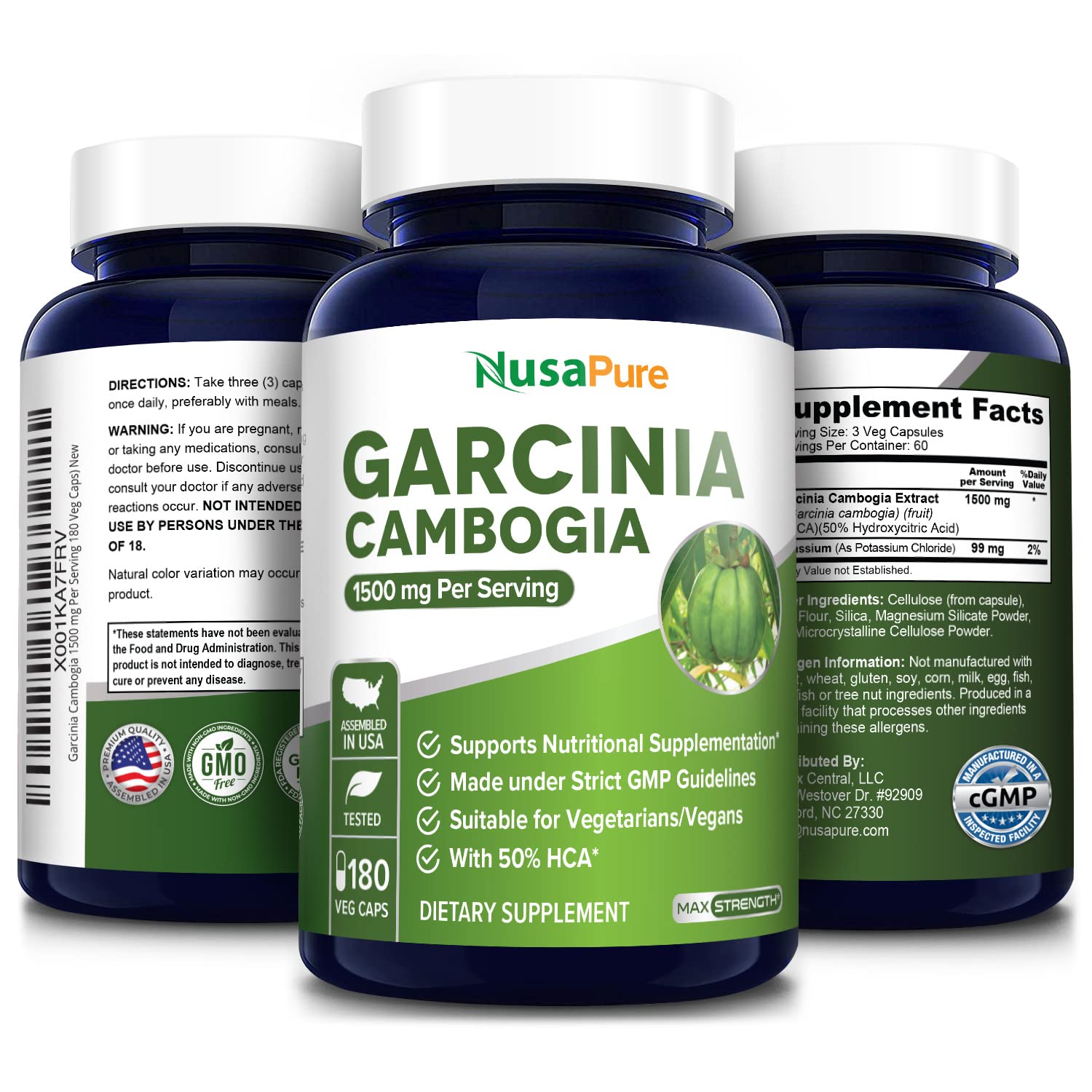 Garcinia Cambogia 180 Veggie Caps 1500mg (Vegetarian, Natural, Non-GMO & Gluten Free) NusaPure buy supplements canada