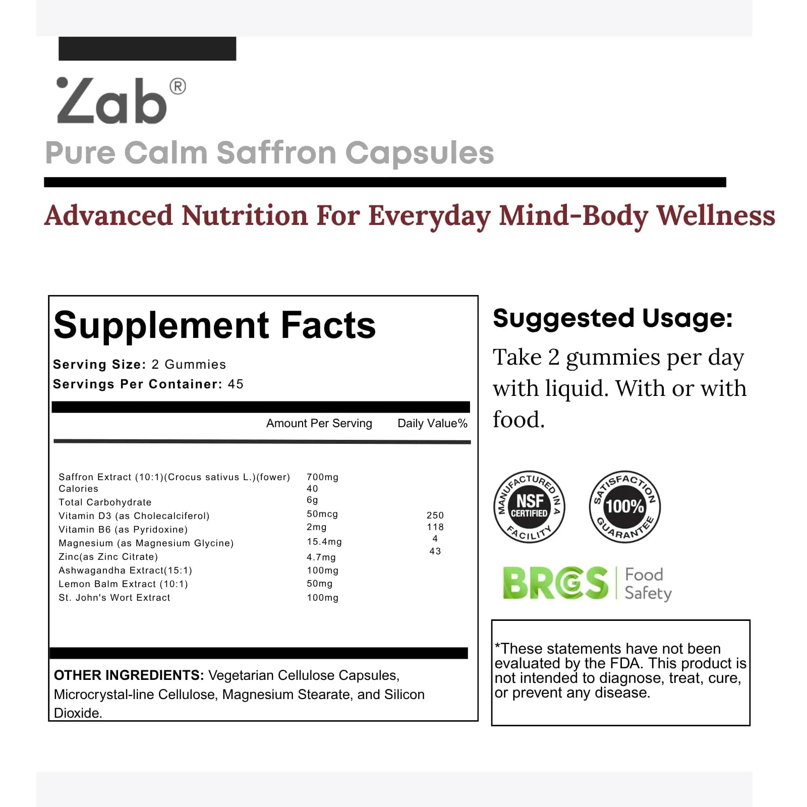 ZAB Saffron Supplements Gummies, Saffron & Rhodiola Rosea Extract Sugar-Free Supplement with Vitamin D3 & B6, Support Mood, Focus ZAB buy supplements canada