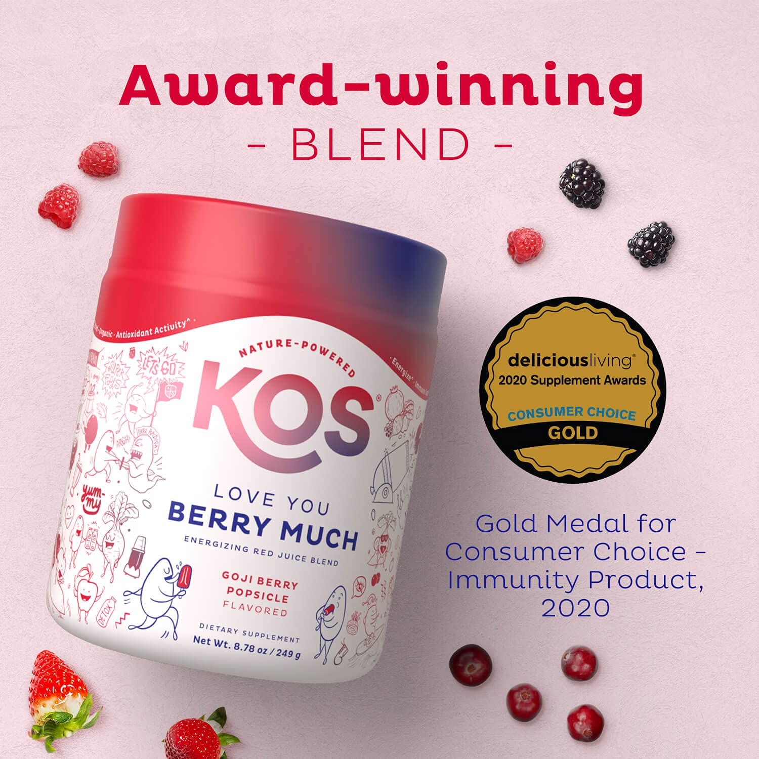 KOS Reds Superfood Powder for Antioxidants - USDA Certified Organic Beet Root, Goji Berries, Acai, Pomegranate, Coconut Water & Digestion Enzymes- Goji Berry Popsicle Flavor KOS buy supplements canada