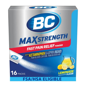 BC Max Strength Headache Relief Powder, Triple-Action Formula with Acetaminophen, Aspirin & Caffeine Eases Aches & Pains, Lemonade Flavor, 16 Count BC buy supplements canada