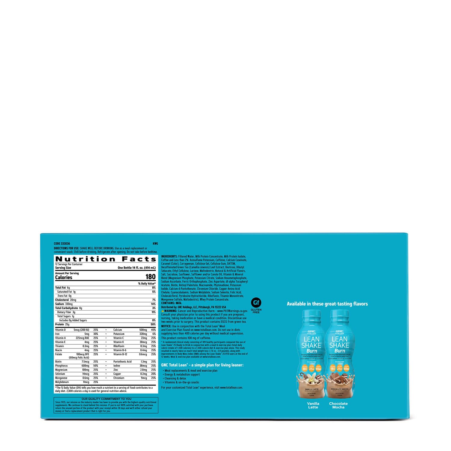 GNC Total Lean Lean Shake Burn - Vanilla Latte - 12 Bottles GNC buy supplements canada