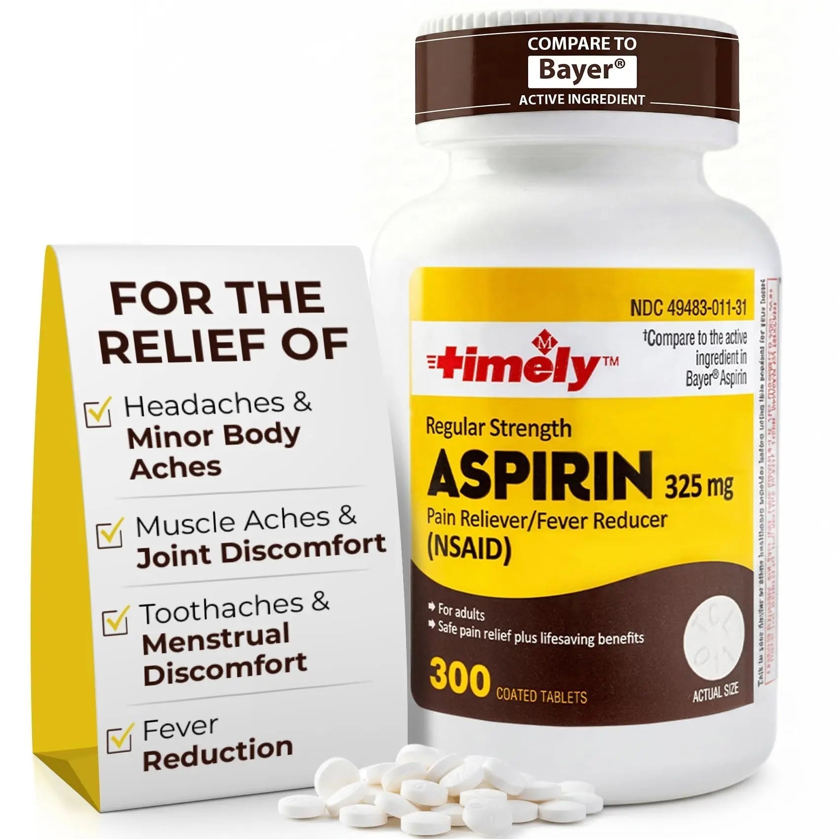 TIME-Cap-Labs 300 Count Regular Strength Aspirin 325mg for Adults - Compared to Bayer - Coated Regular Strength Aspirin Tablets - Pain Reliever for Minor Aches and Pains TIME-CAP LABS, INC. buy supplements canada