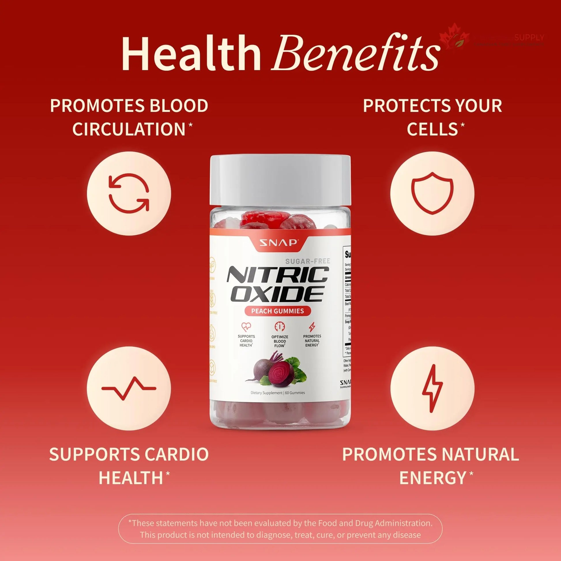 Snap Supplements Nitric Oxide Beet Root Gummies Supplement with Organic Beets - Energy & Circulation Support, 60 Sugar-Free Gummies (30 Servings, 1 Month Supply), Peach Snap Supplements buy supplements canada